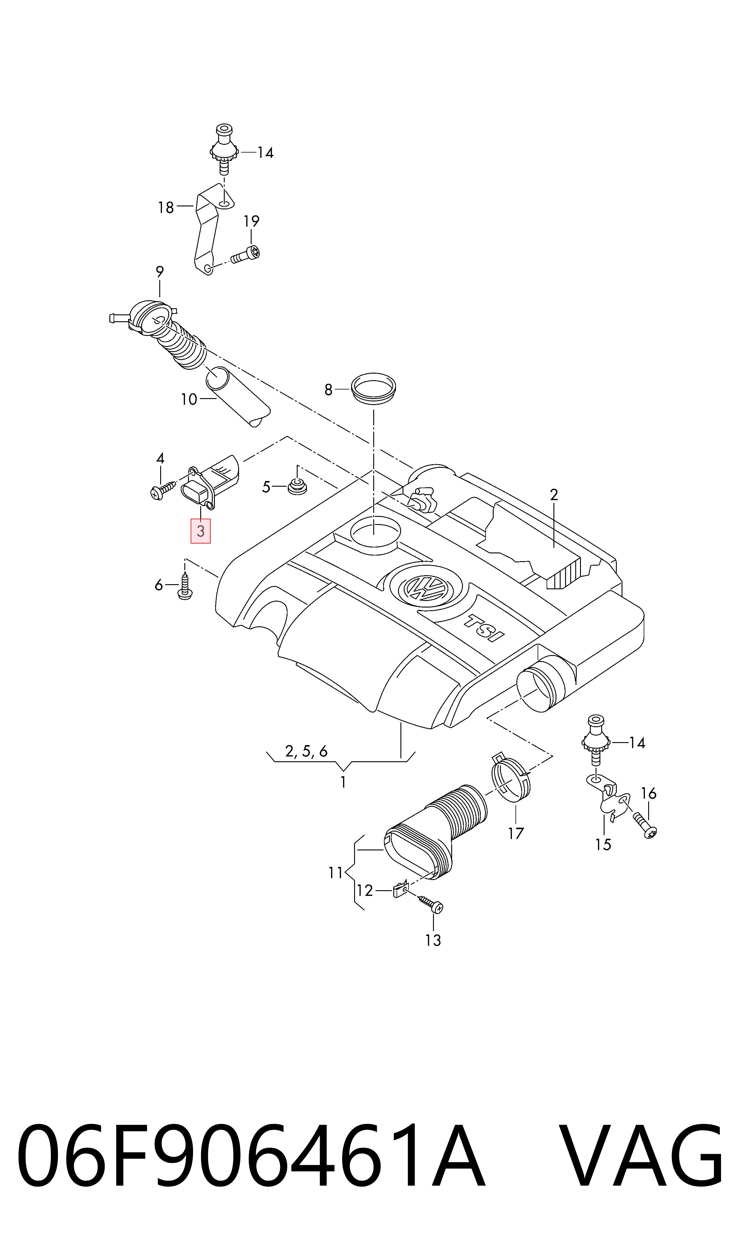 06F906461A VAG Sensor de fluxo (consumo) de ar, medidor de consumo M.A.F. - (Mass Airflow)