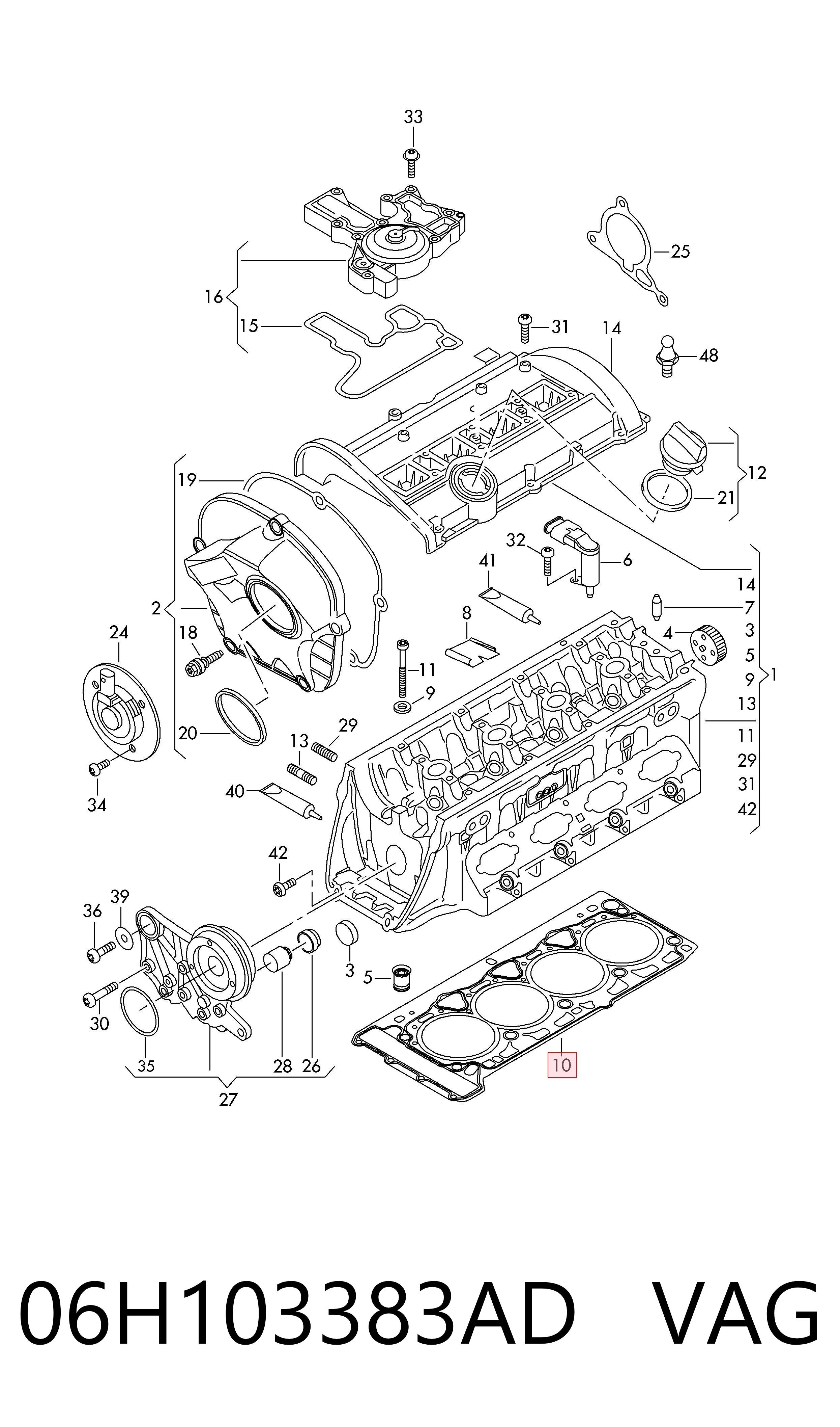 06H103383AD VAG Vedante de cabeça de motor (CBC)