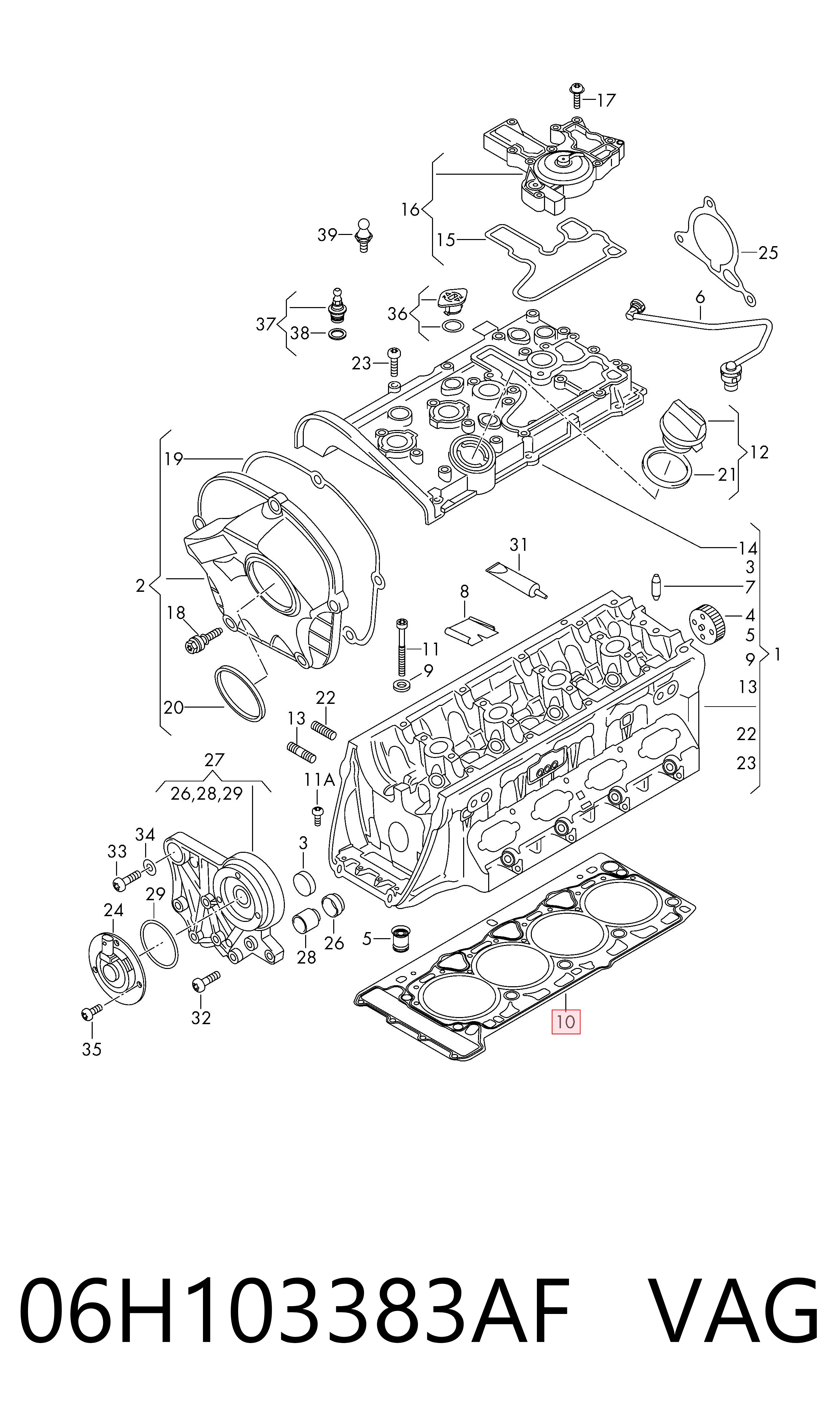 06H103383AF VAG Vedante de cabeça de motor (CBC)