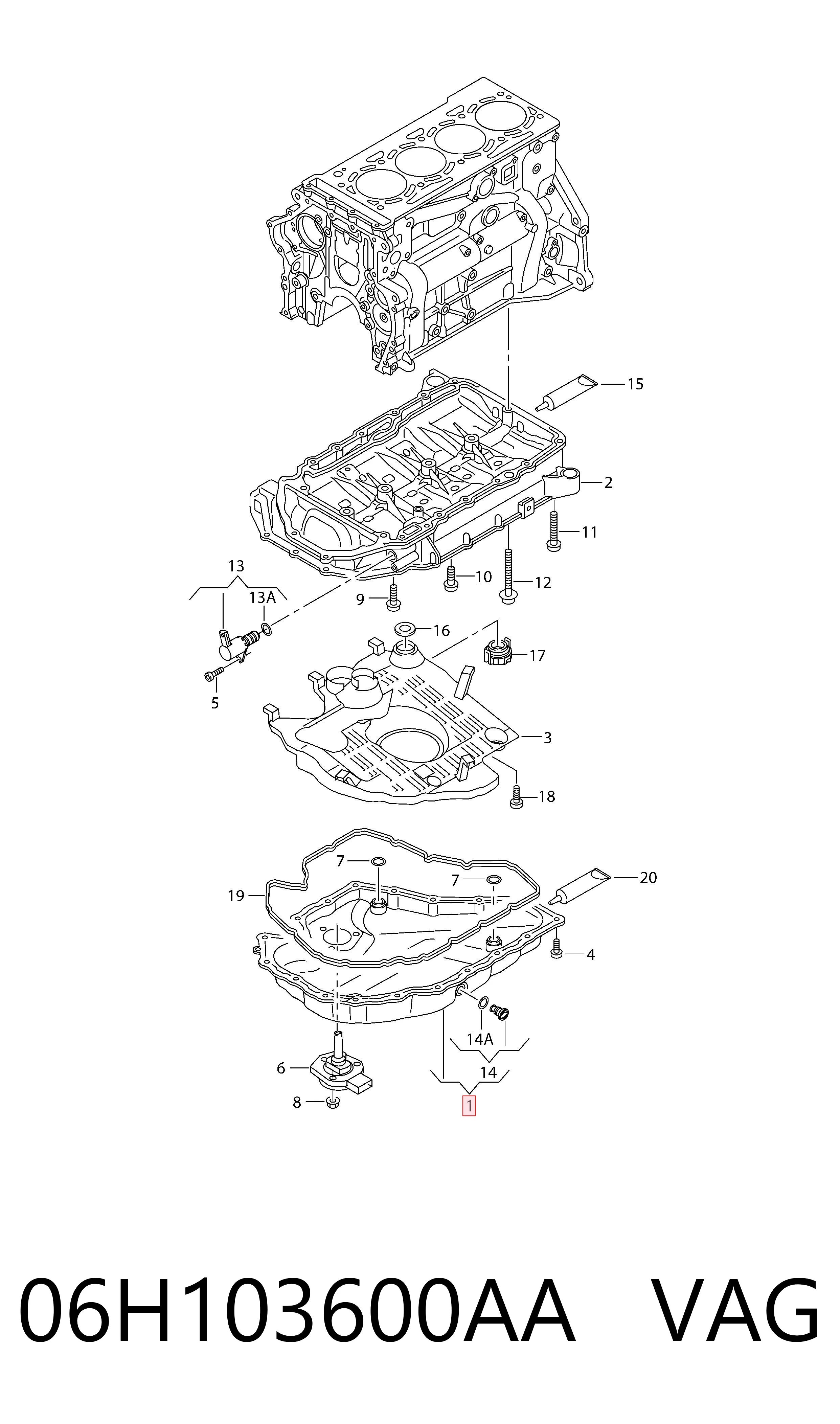 Compre 06H103600AA VAG Panela de óleo de cárter do motor, parte inferior