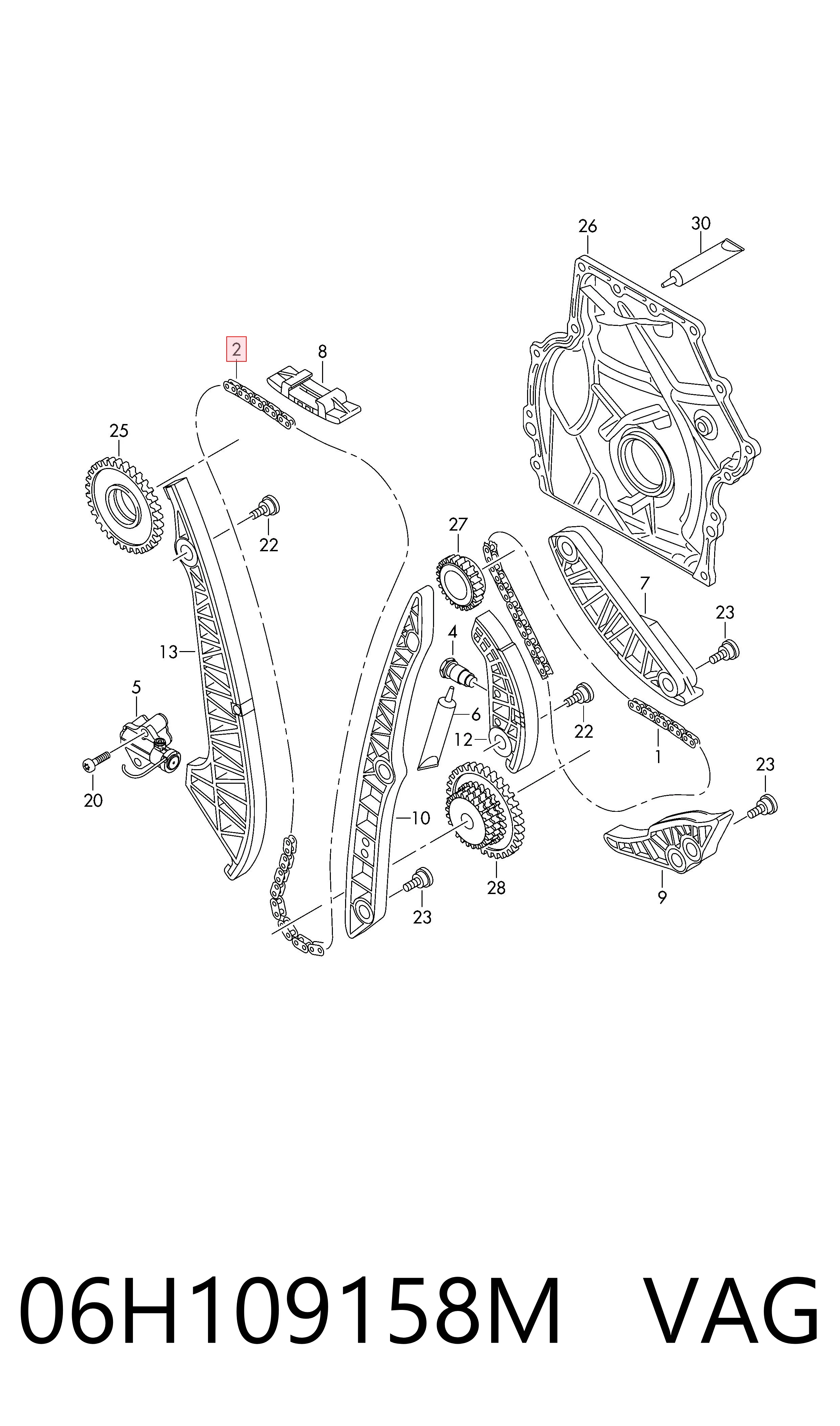 Cadeia do mecanismo de distribuição de gás Audi A4 B8 8K2