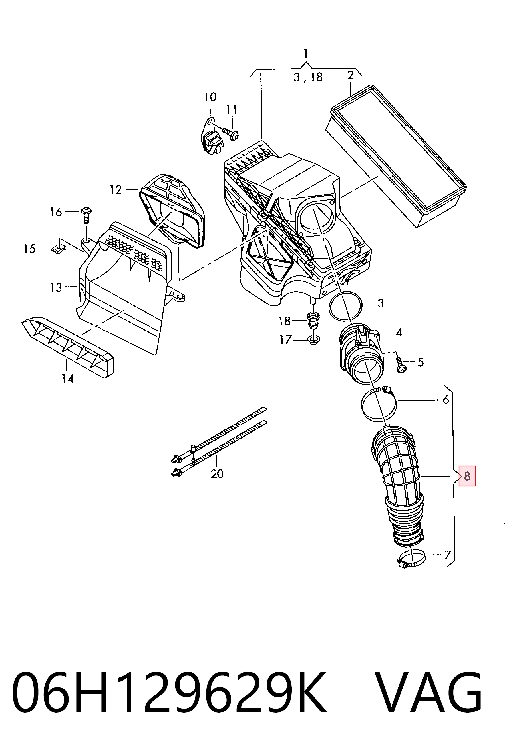 Cano derivado de ar do medidor de consumo do ar Audi Q5  8RB ao melhor preço