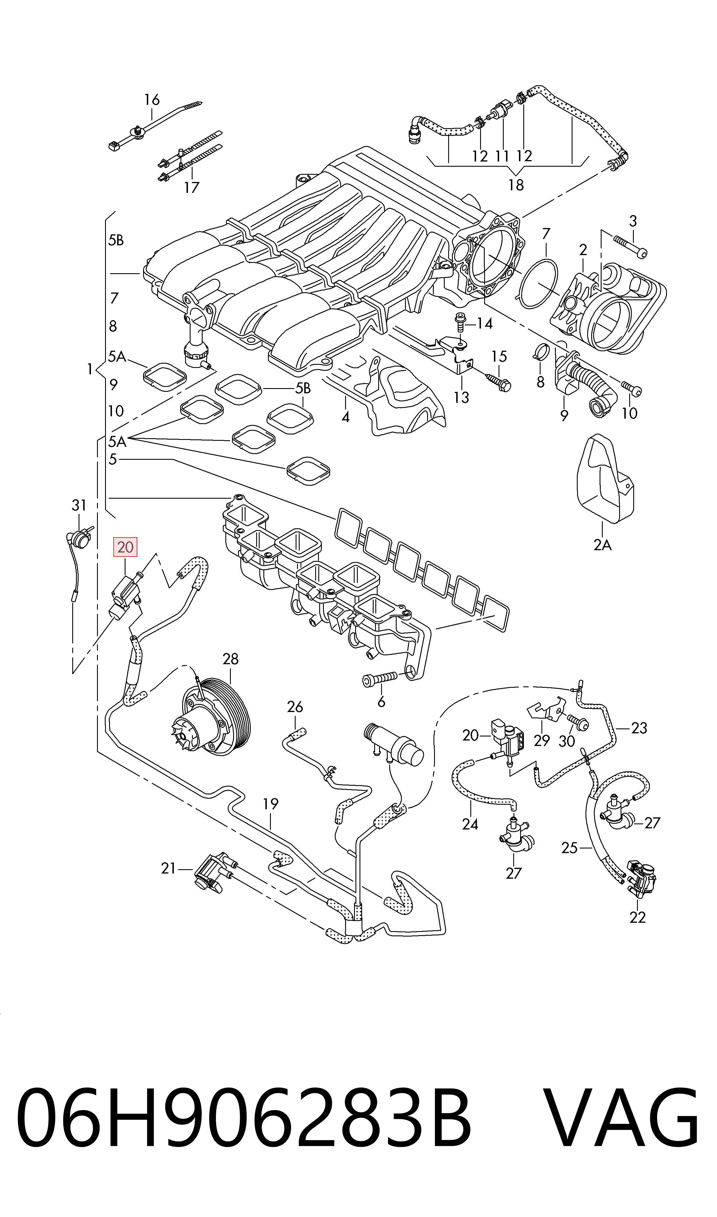 06H906283B VAG Válvula solenoide de controlo de comporta de ar secundário