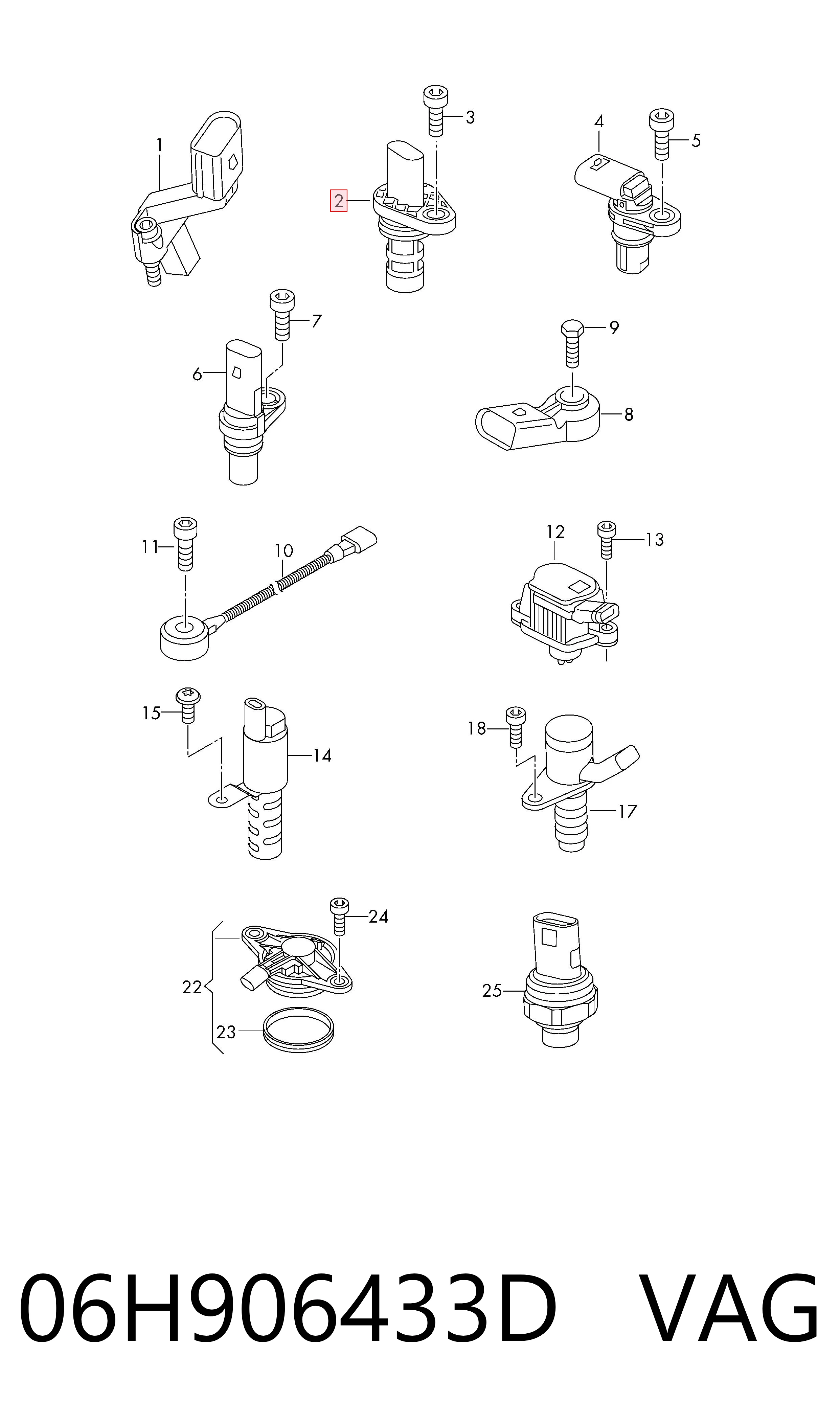 06H906433D VAG Sensor de posição (de revoluções) de cambota