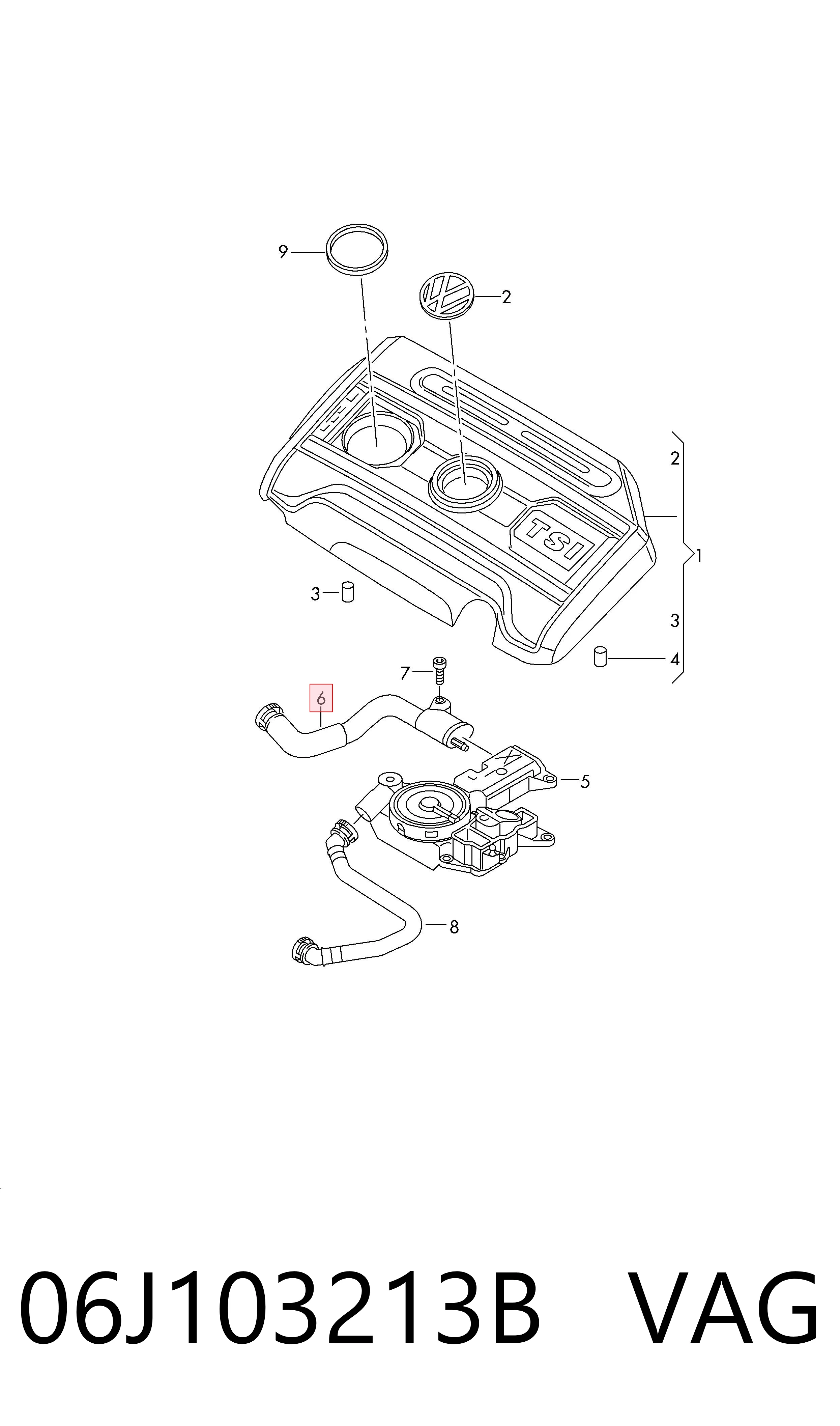 06J103213B VAG Cano derivado de ventilação de cárter (de separador de óleo)