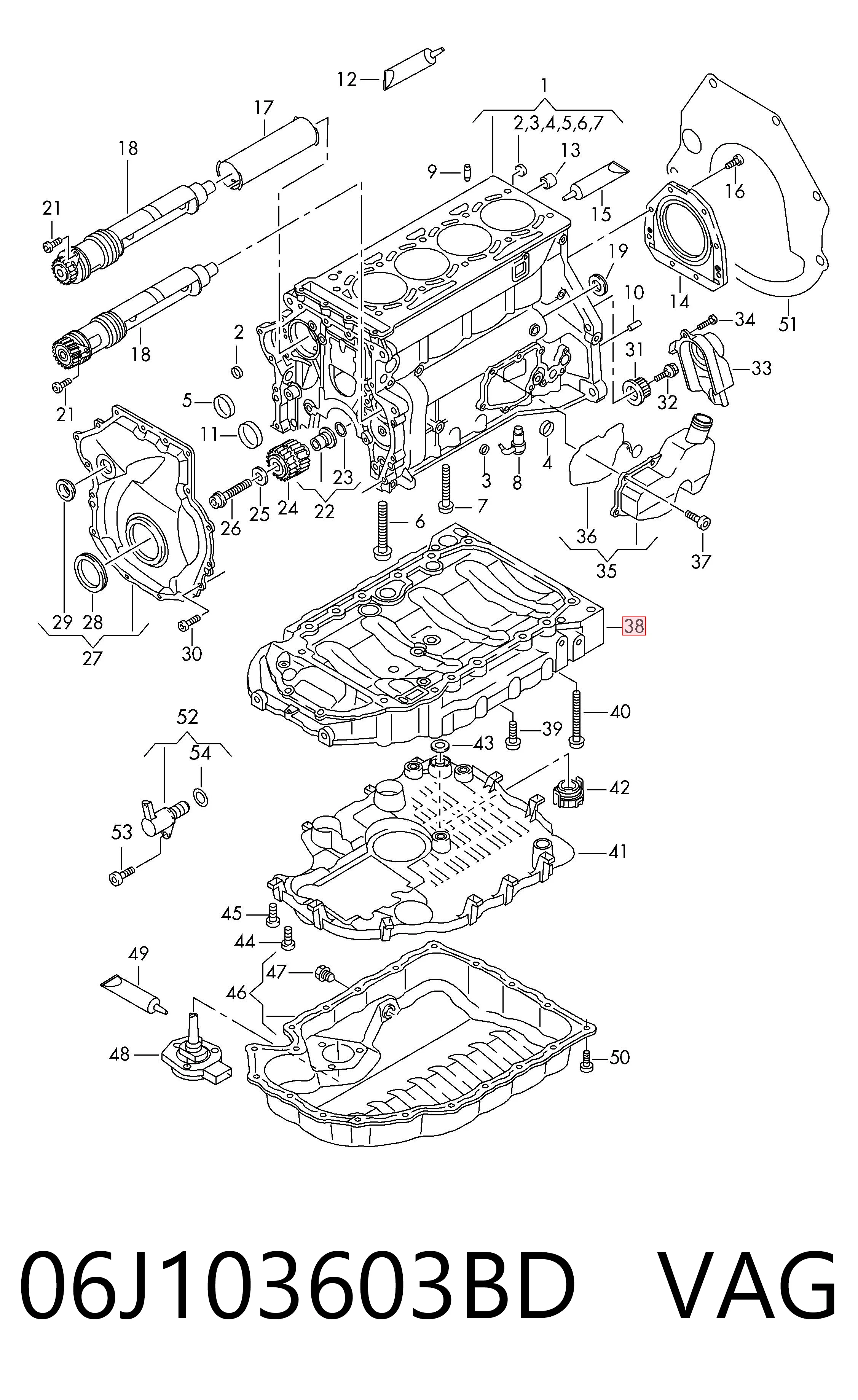 06J103603BD VAG Panela de óleo de cárter do motor, parte superior