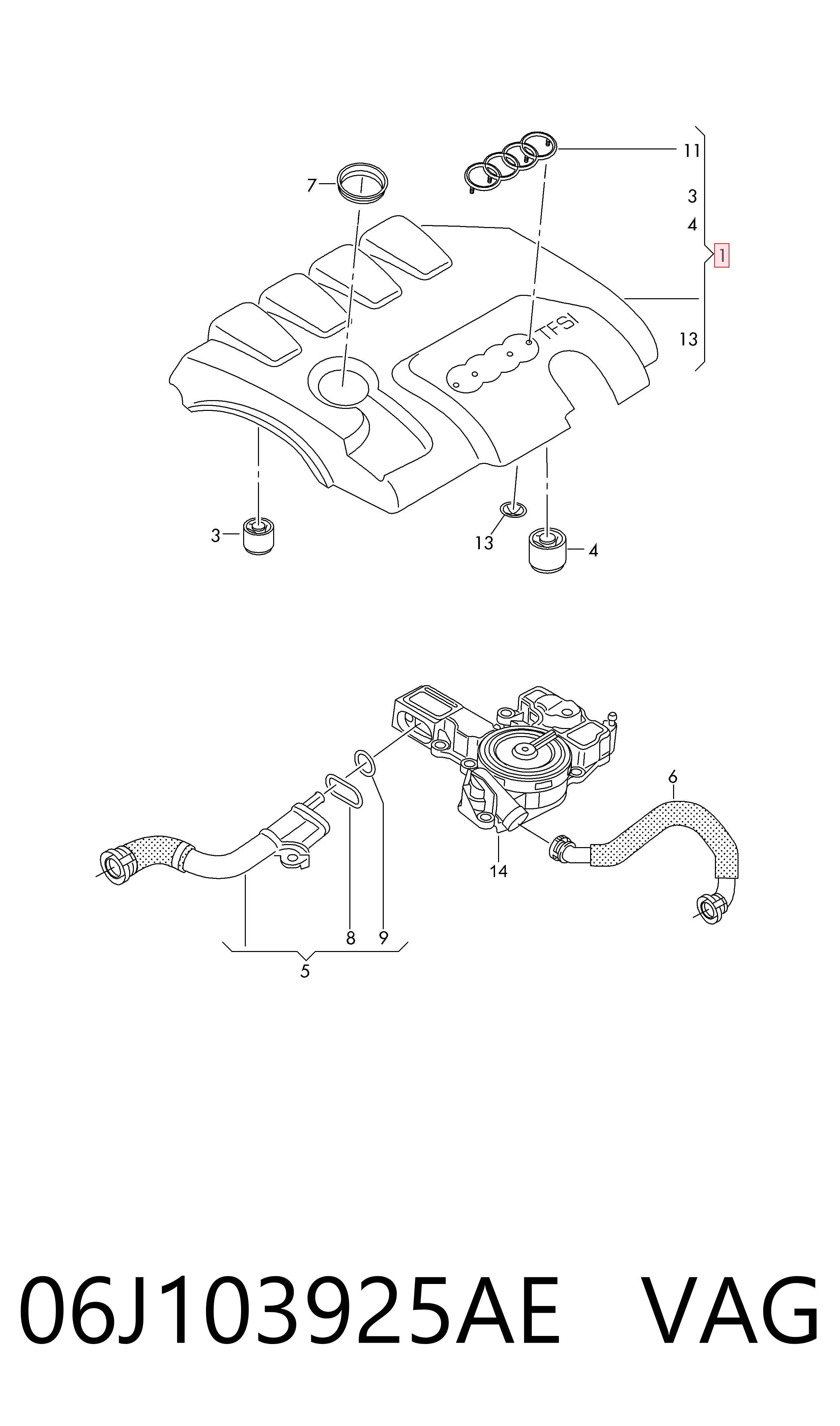 06J103925AE VAG Tampa de motor decorativa