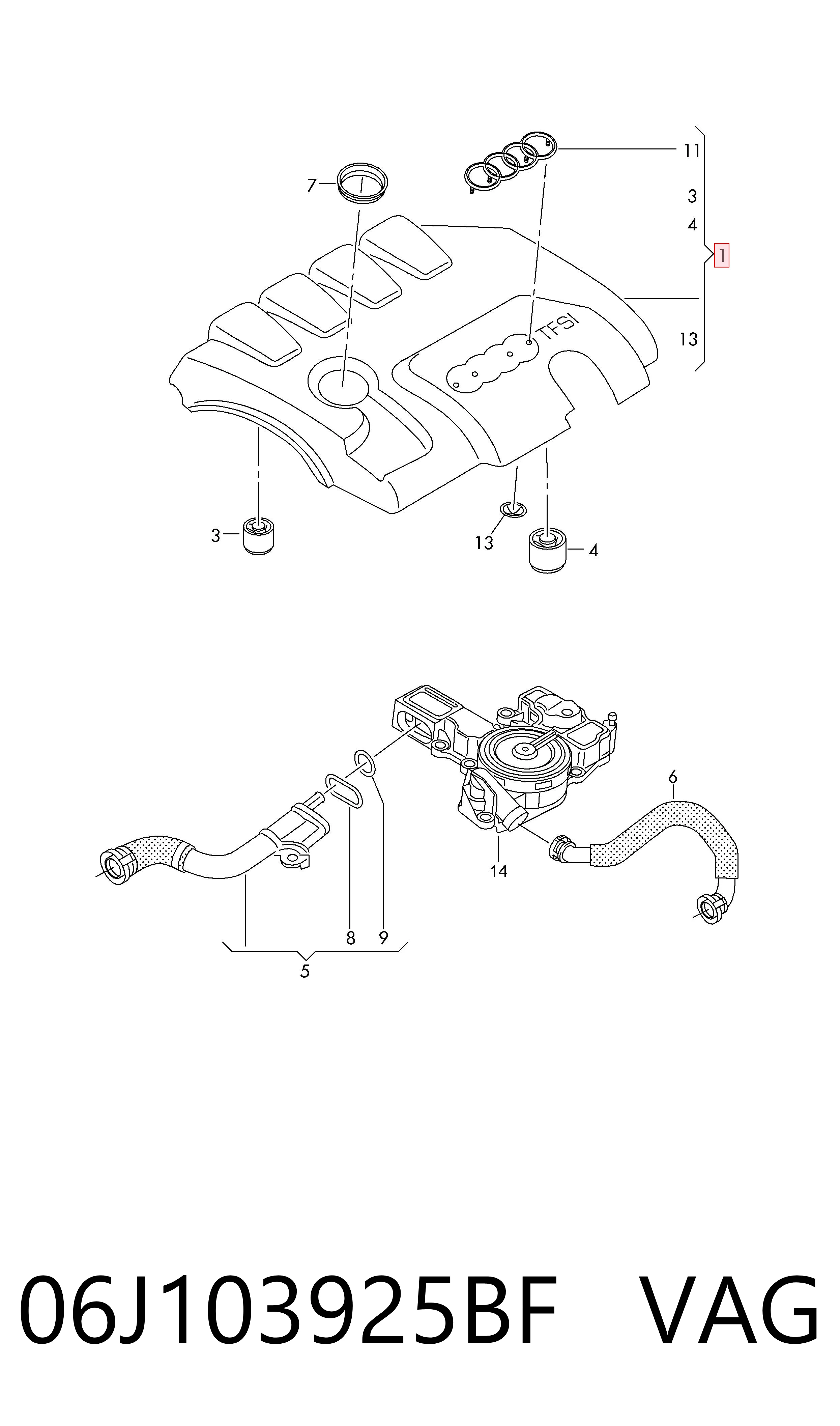 06J103925BF VAG Tampa de motor decorativa