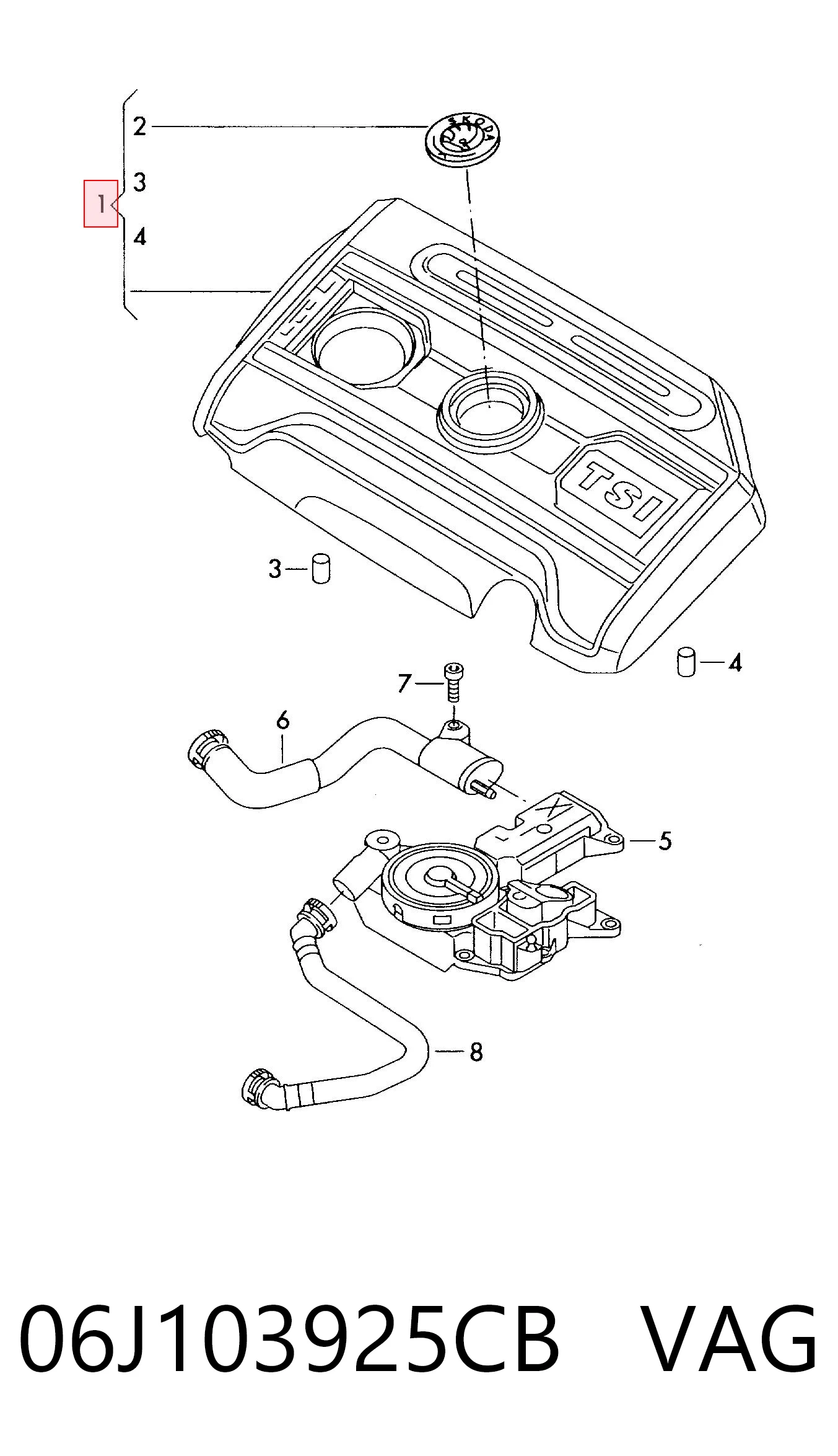 06J103925CB VAG Tampa de motor decorativa
