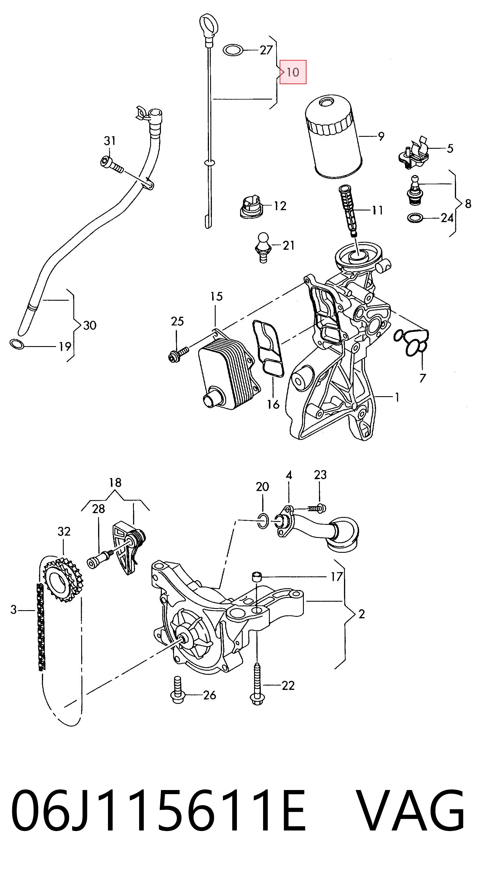  Sonda (indicador) do nível de óleo no motor Volkswagen Passat B7 sedan (362) (2010 - 2016) B7