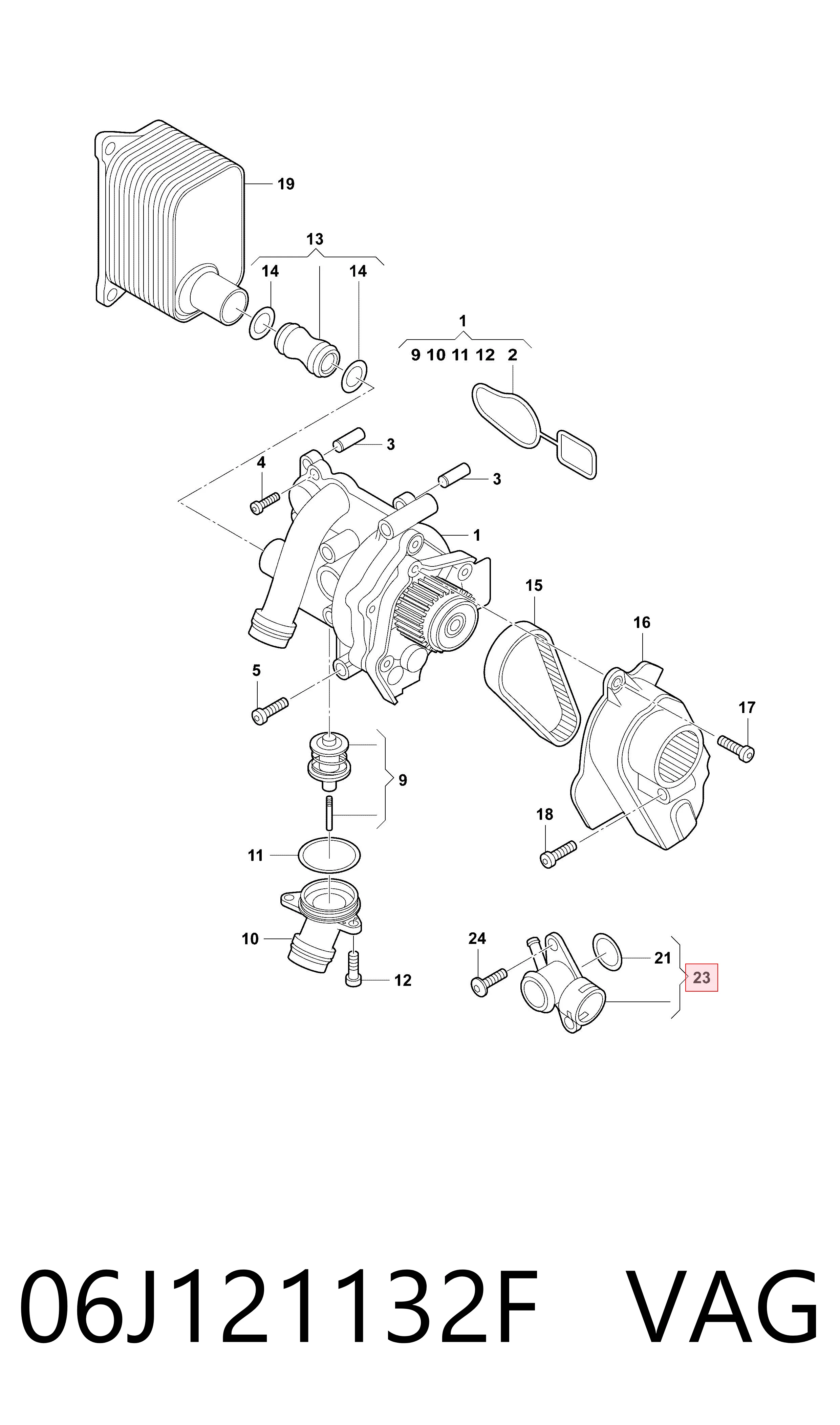 06J121132F VAG Flange do sistema de esfriamento (união em T)
