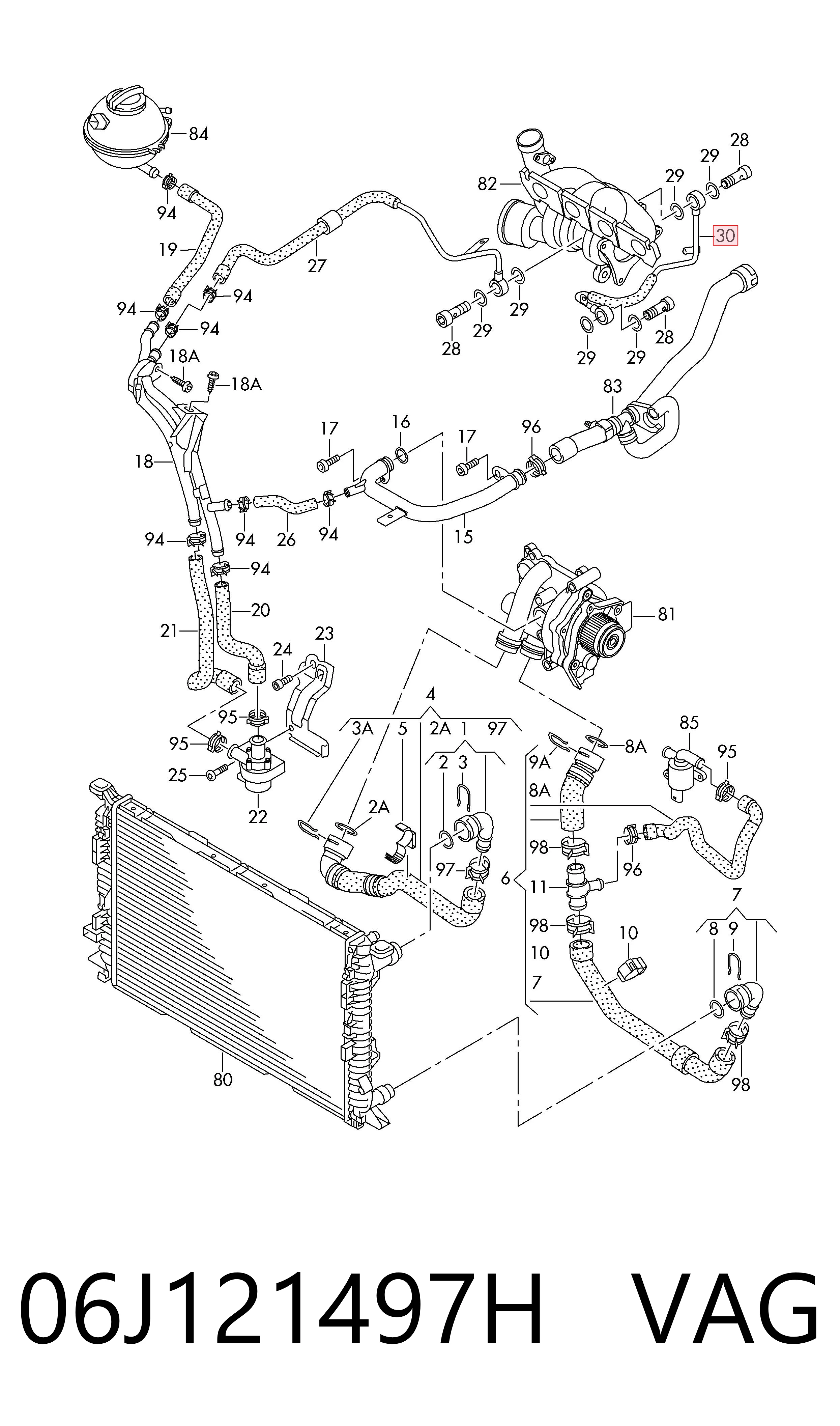 Compre 06J121497H VAG Mangueira (cano derivado) de esfriamento por líquido de turbina, fornecimento
