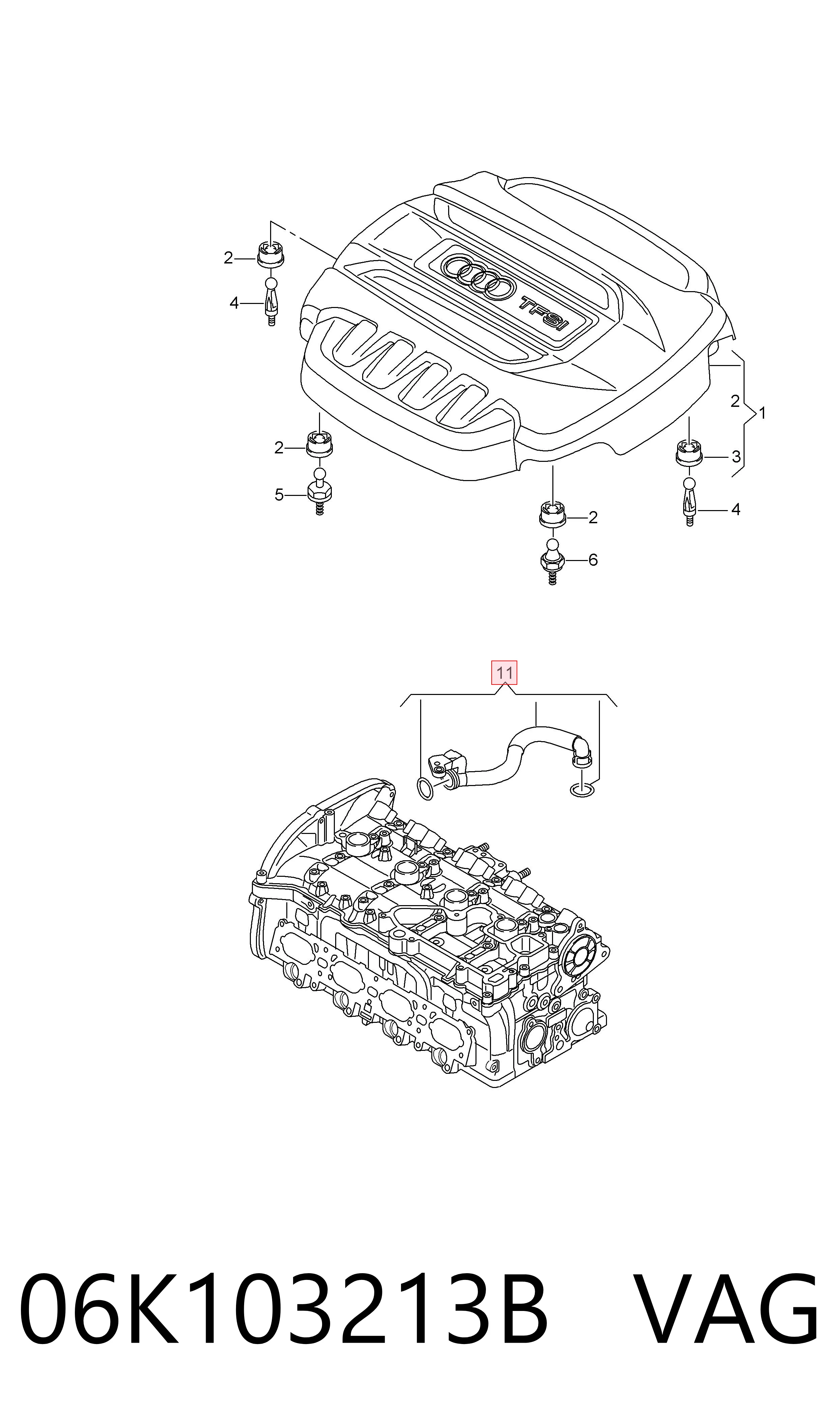 06K103213B VAG Cano derivado de ventilação de cárter (de separador de óleo)