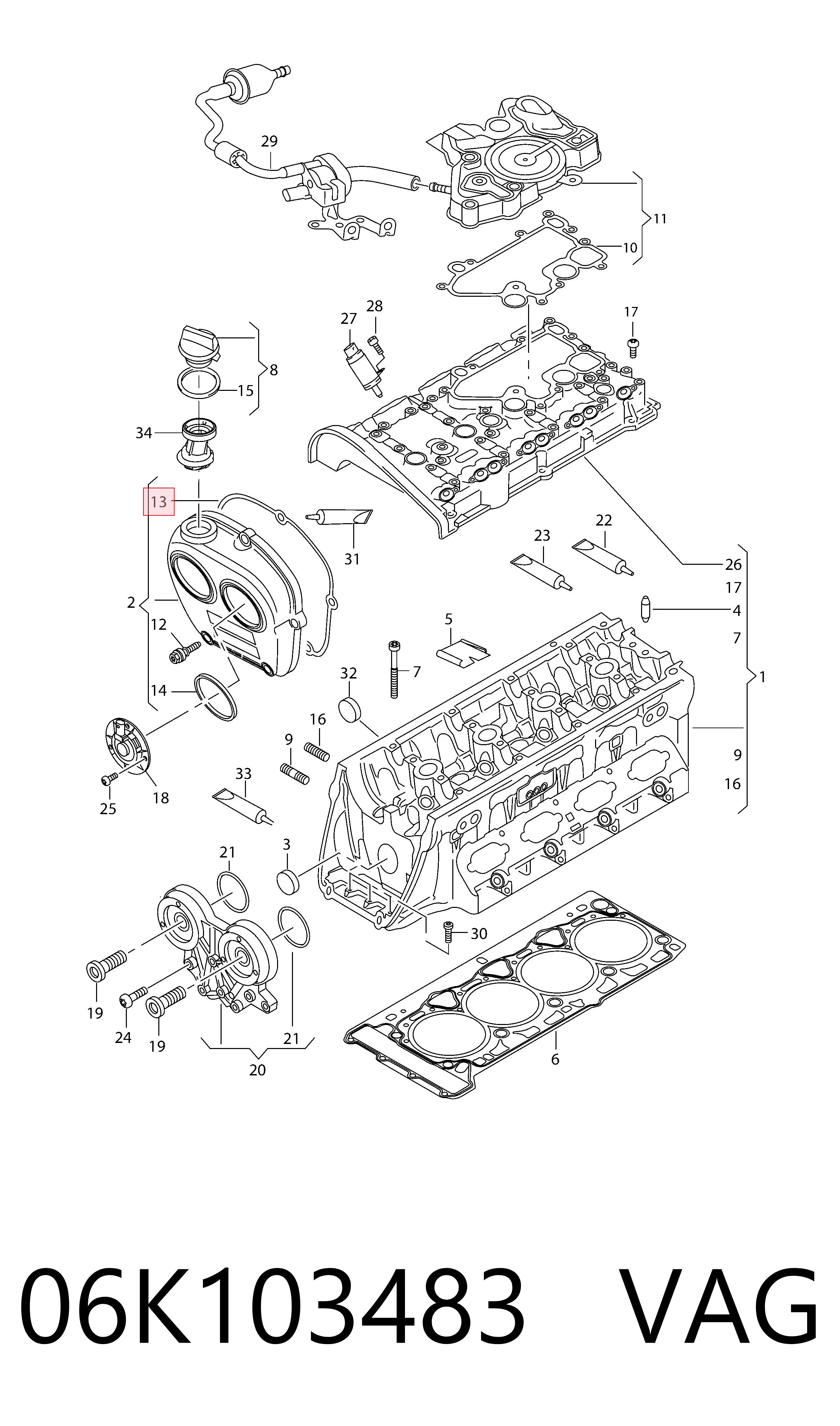 06K103483 VAG Vedante de tampa dianteira de motor