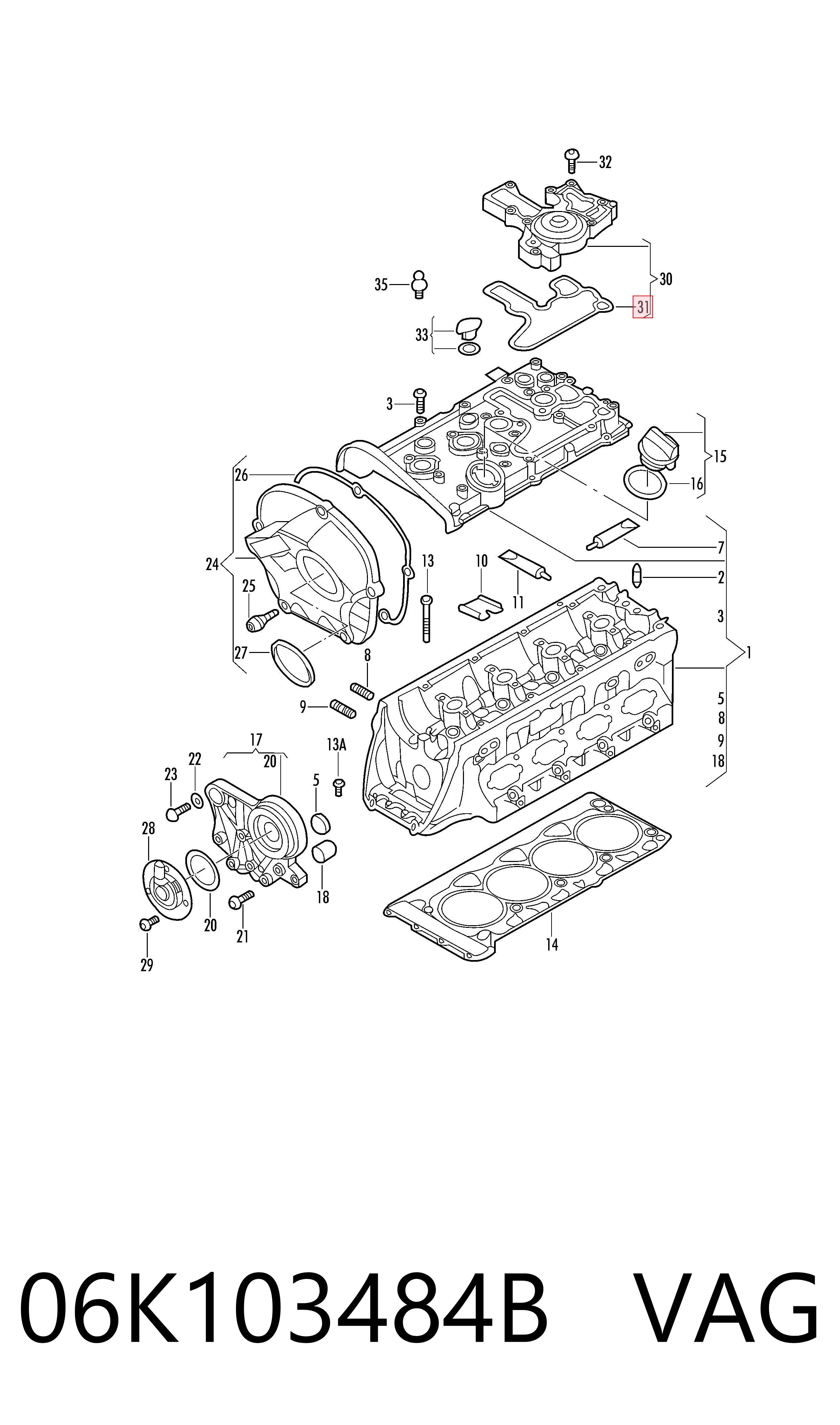 06K103484B VAG Vedante de válvula de ventilação de cárter