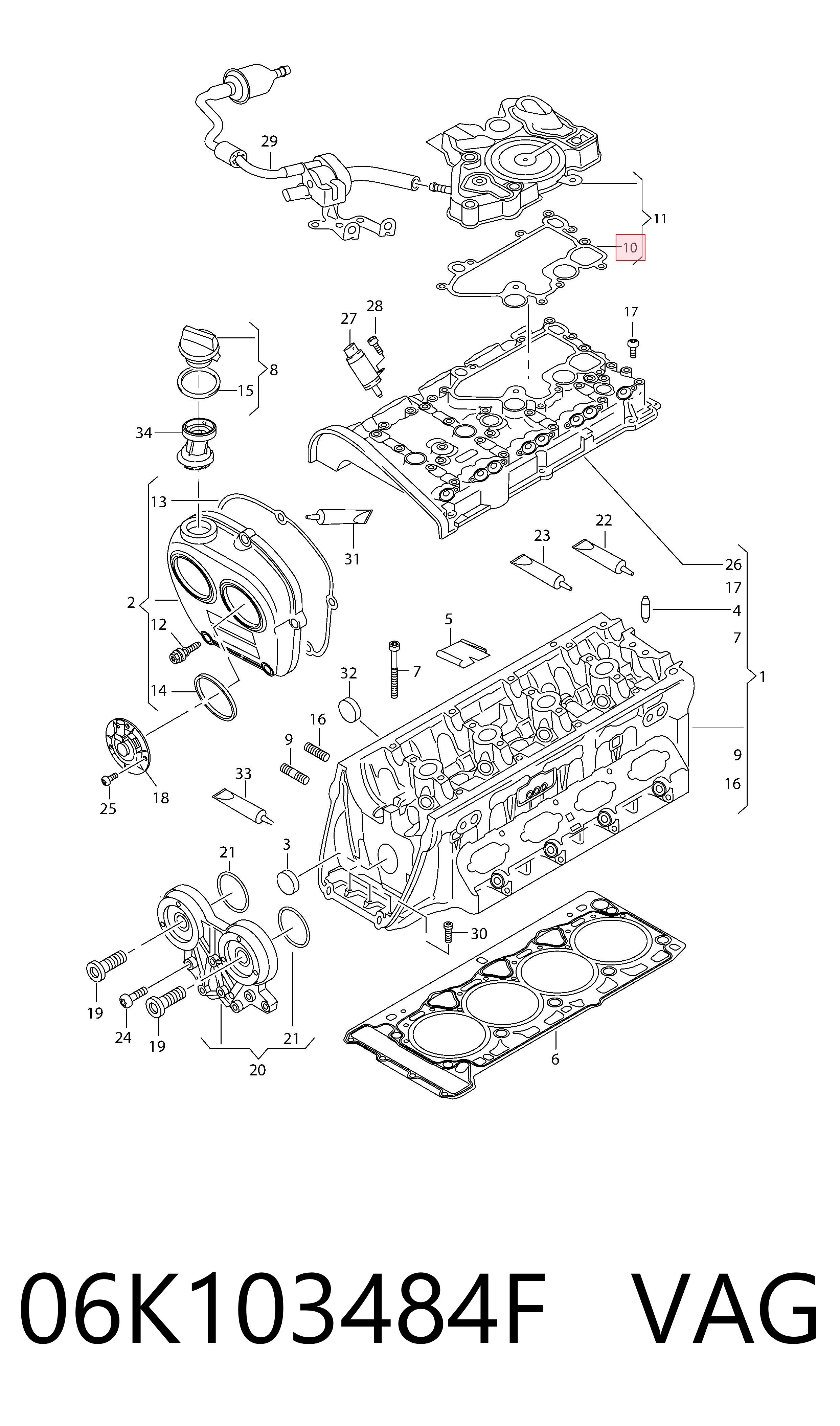 06K103484F VAG Vedante de separador de óleo do sistema de Ventilação de Gases de Cárter