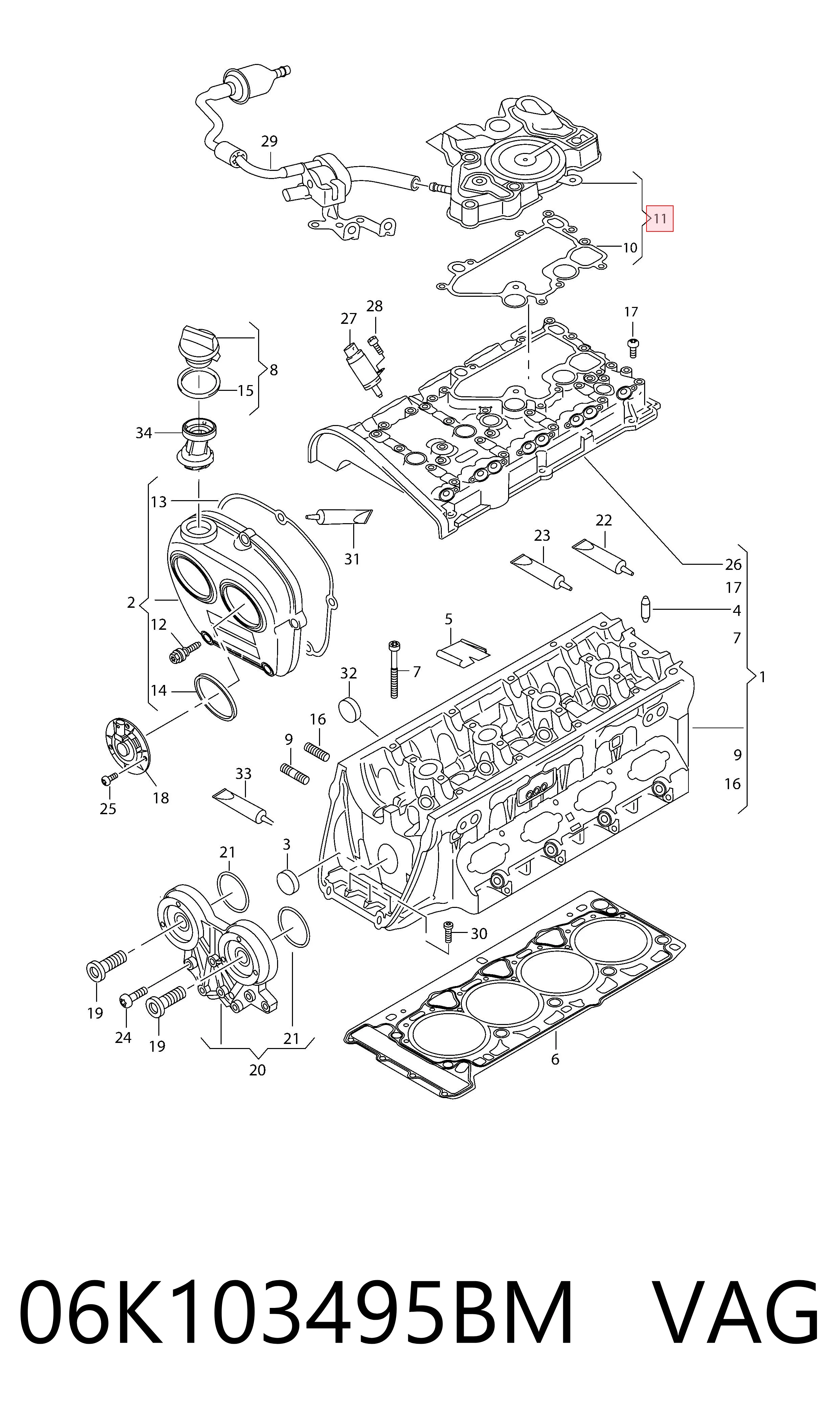 Separador de óleo (separador) do sistema de ventilação de cárter 06K103495BM VAG