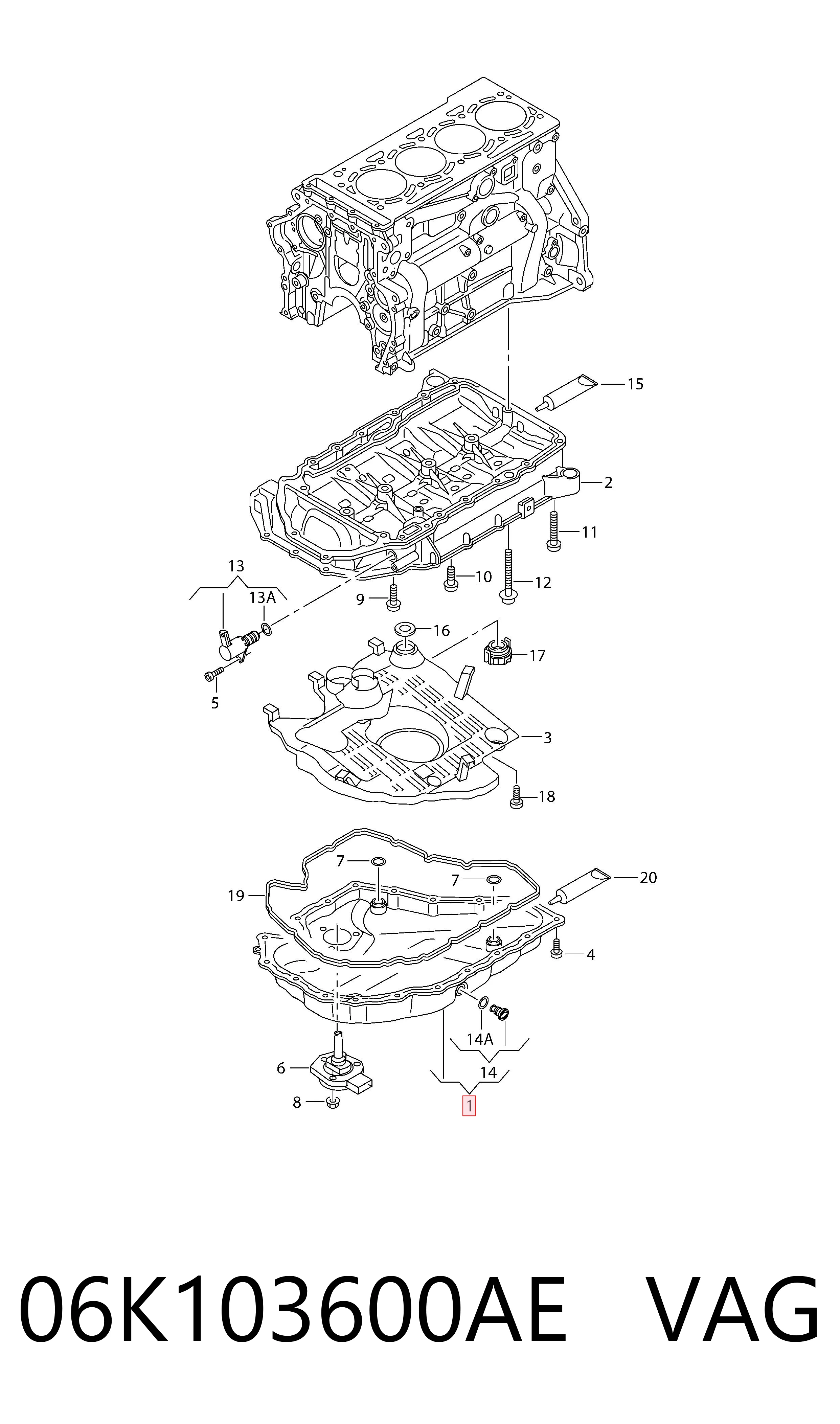 06K103600AE VAG Panela de óleo de cárter do motor, parte inferior