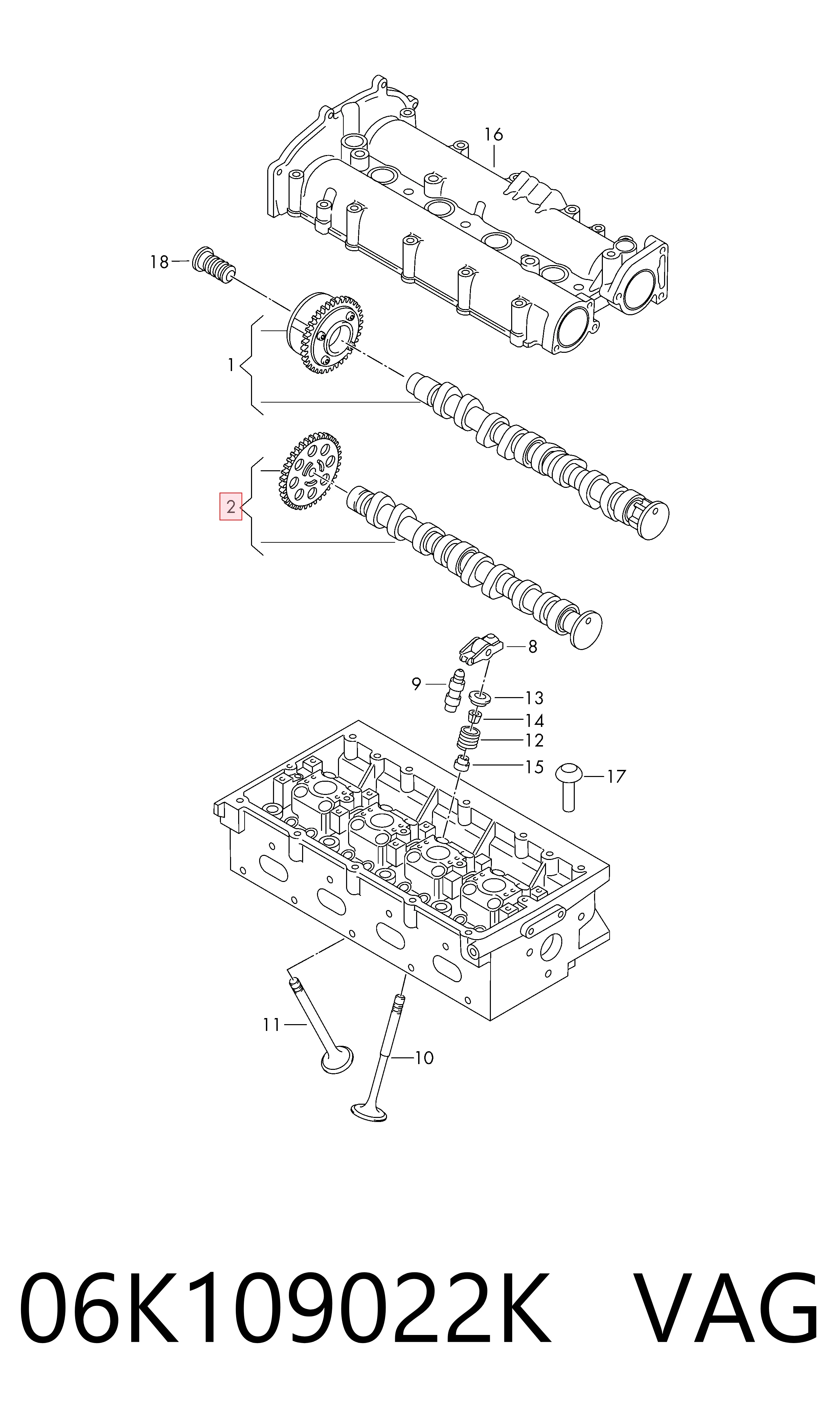 06K109022K VAG Árvore distribuidora de motor de escape