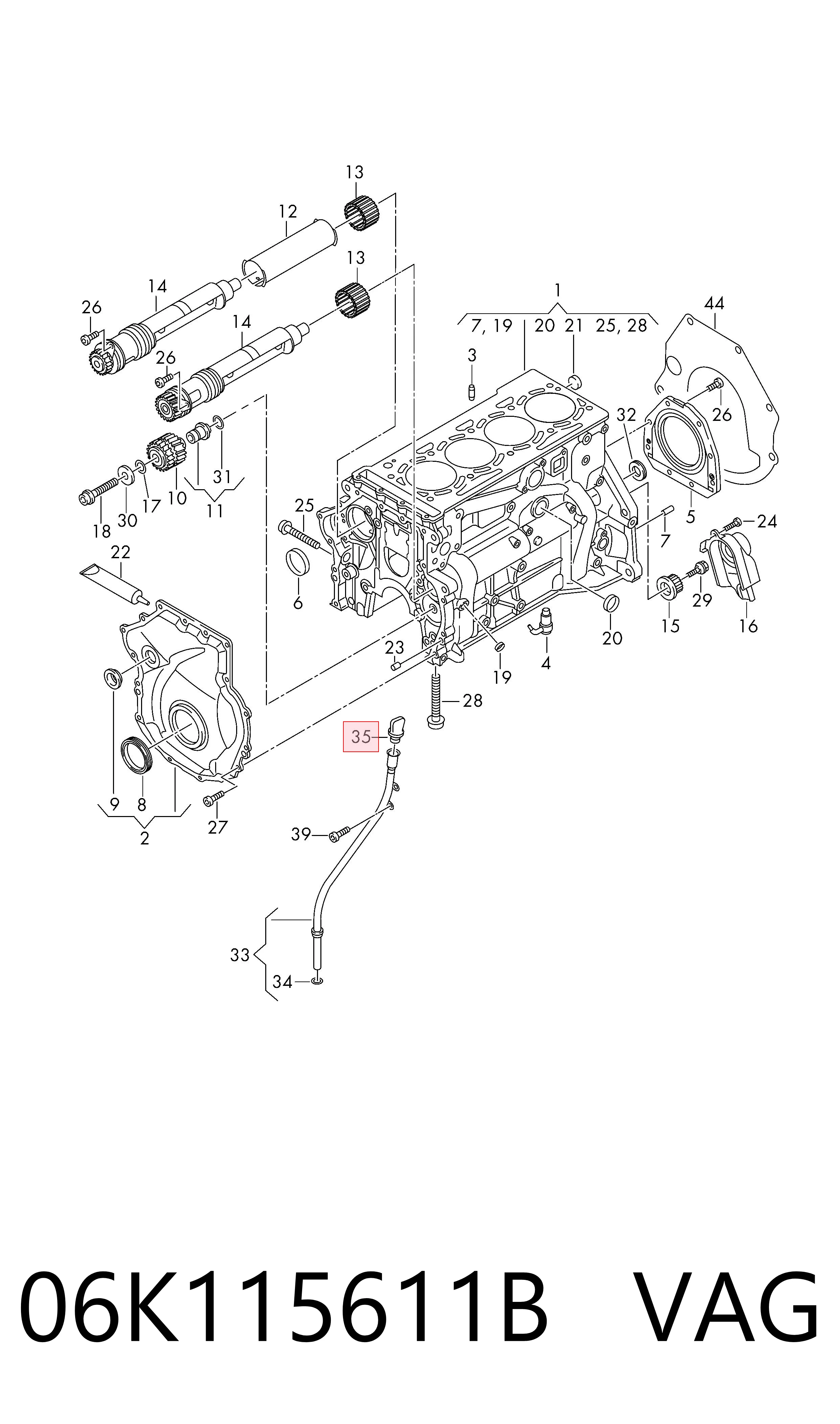 06K115611B VAG Sonda (indicador) do nível de óleo no motor