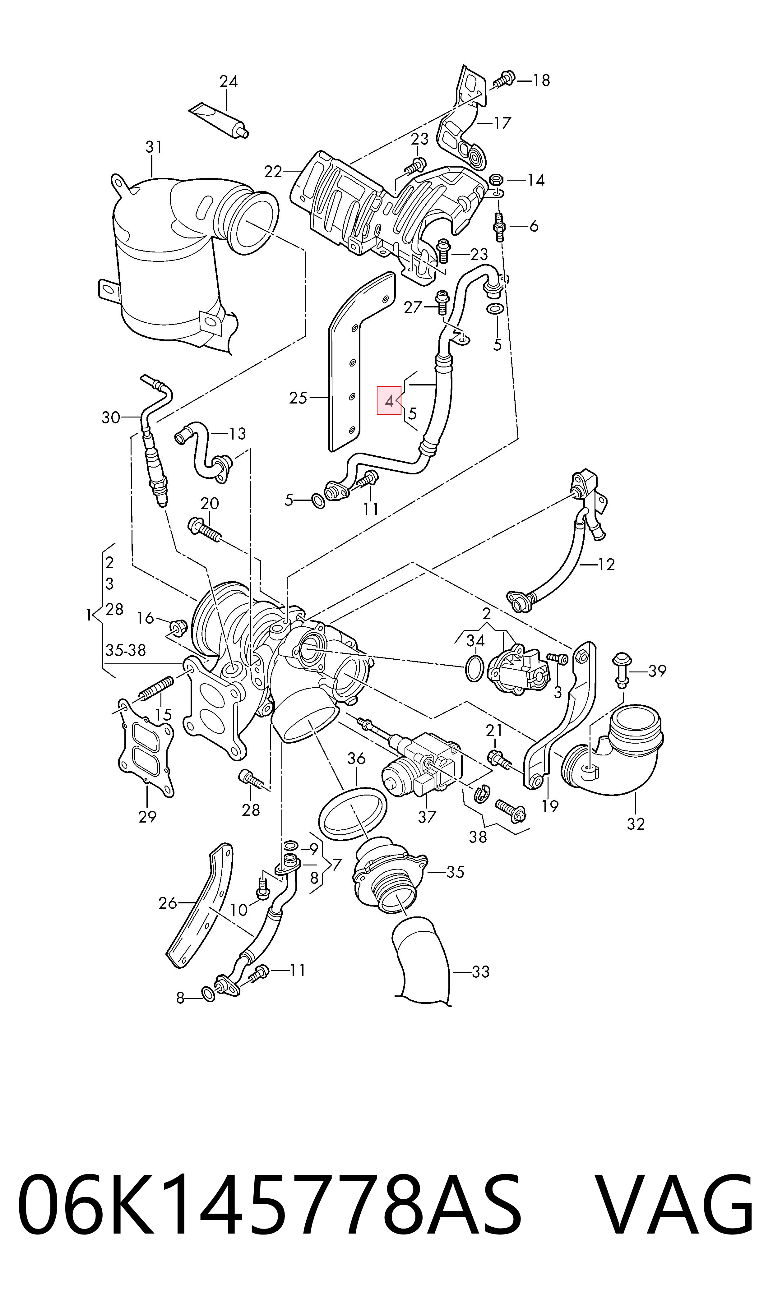 Compre 06K145778AS VAG Tubo (mangueira) de fornecimento de óleo de turbina