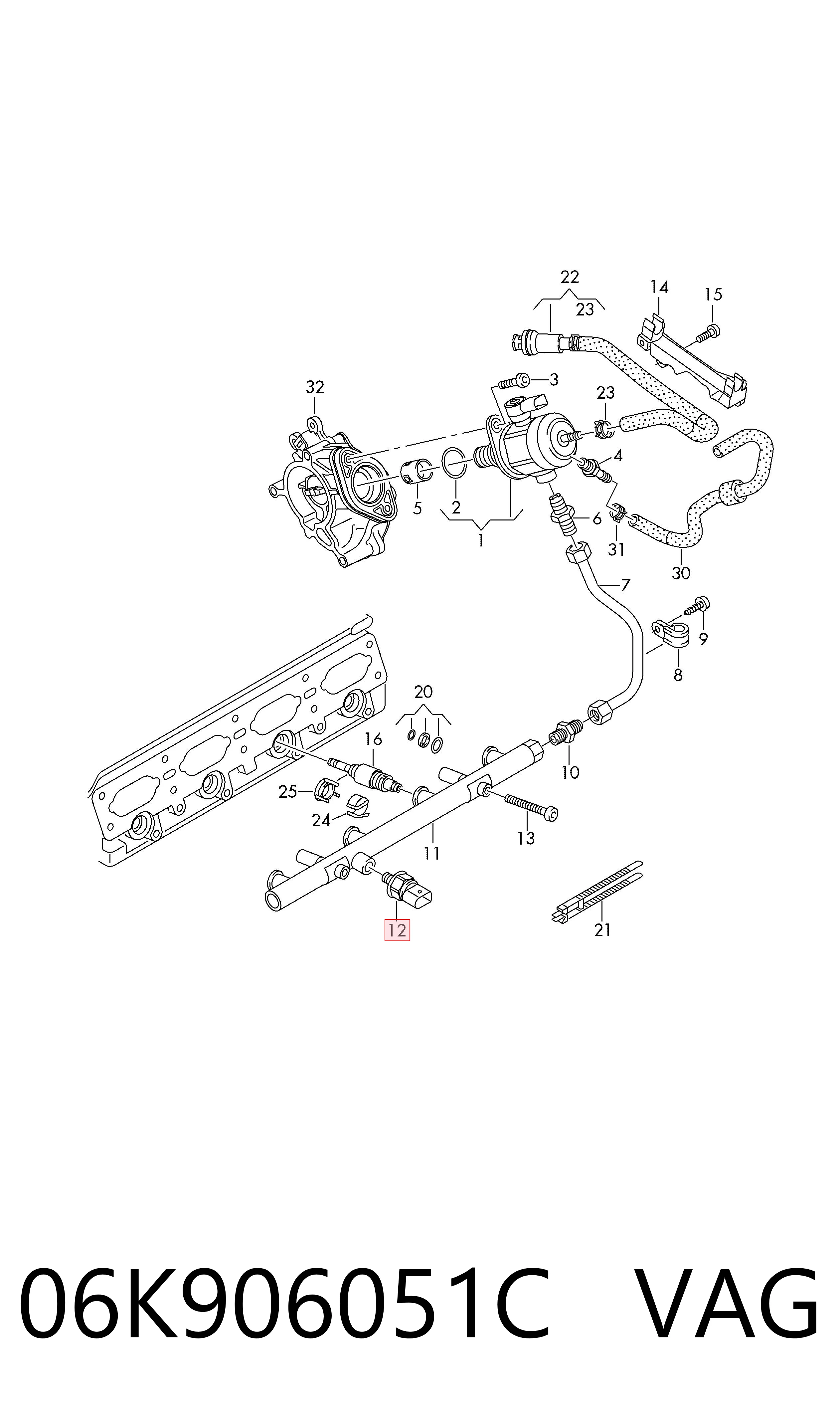06K906051C VAG Sensor de pressão de combustível