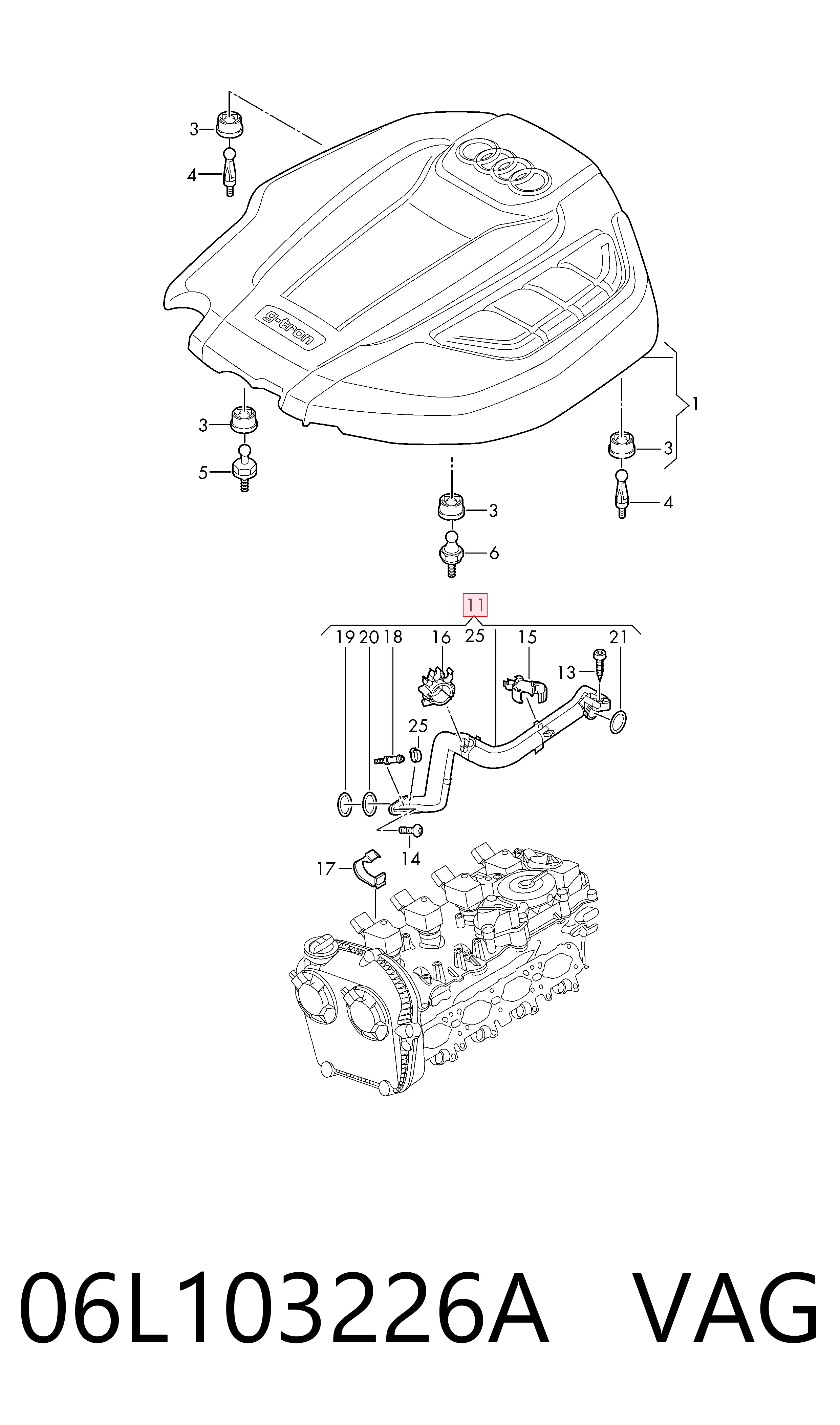 Cano derivado de ventilação de cárter (de separador de óleo) Audi Q5  FYB, FYG