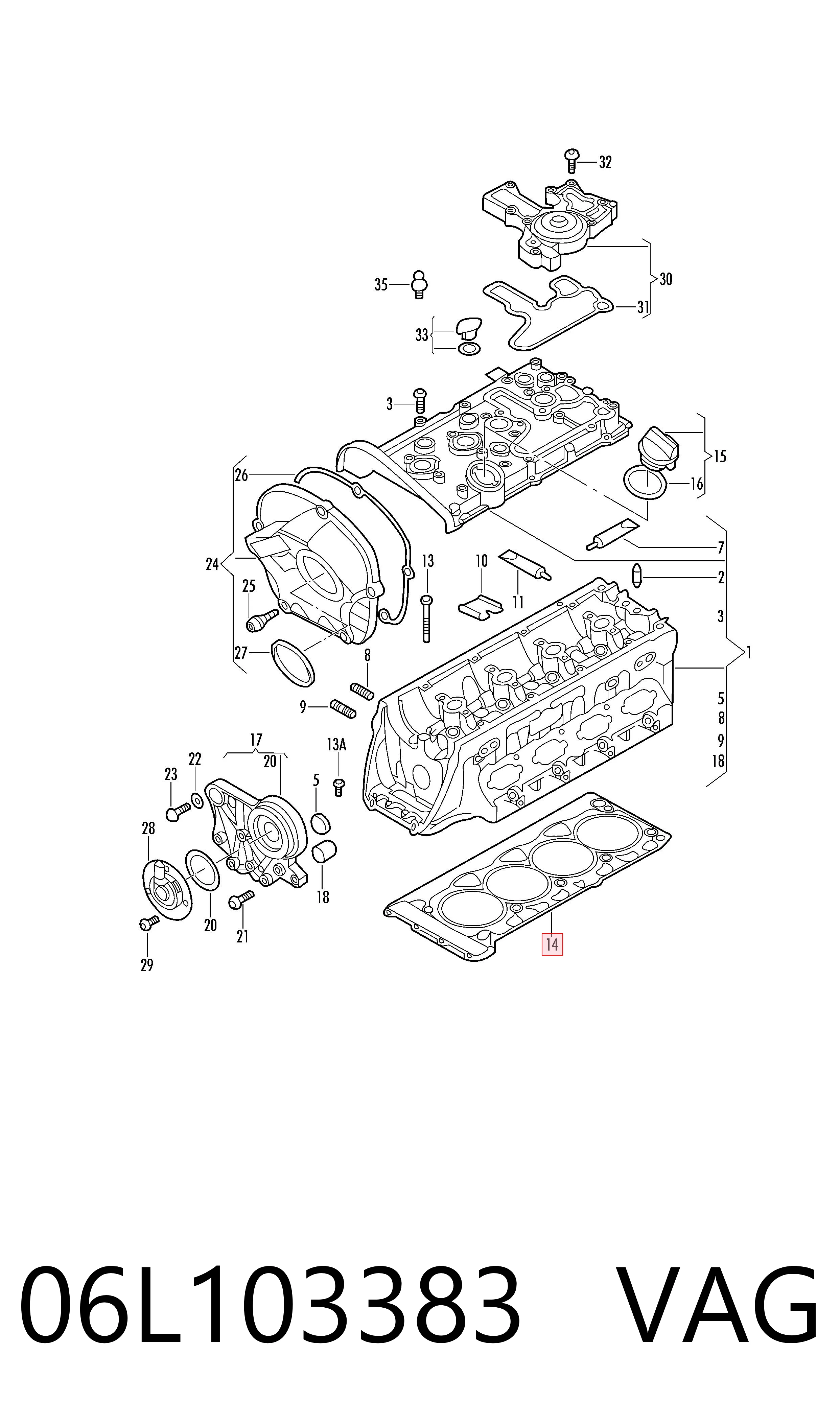 06L103383 VAG Vedante de cabeça de motor (CBC)