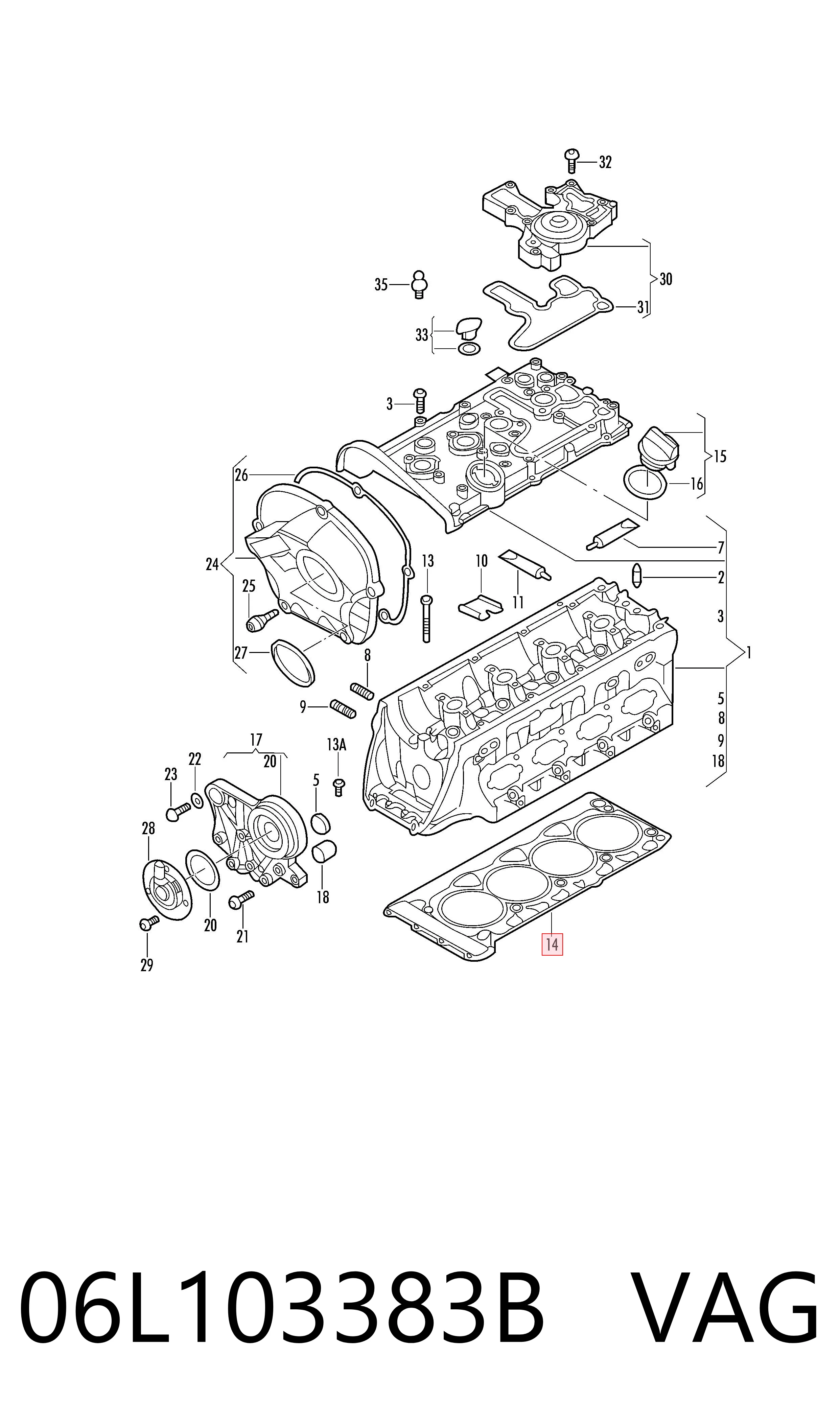 Vedante de cabeça de motor (CBC) VAG 06L103383B preço, a partir de 39,34 USD