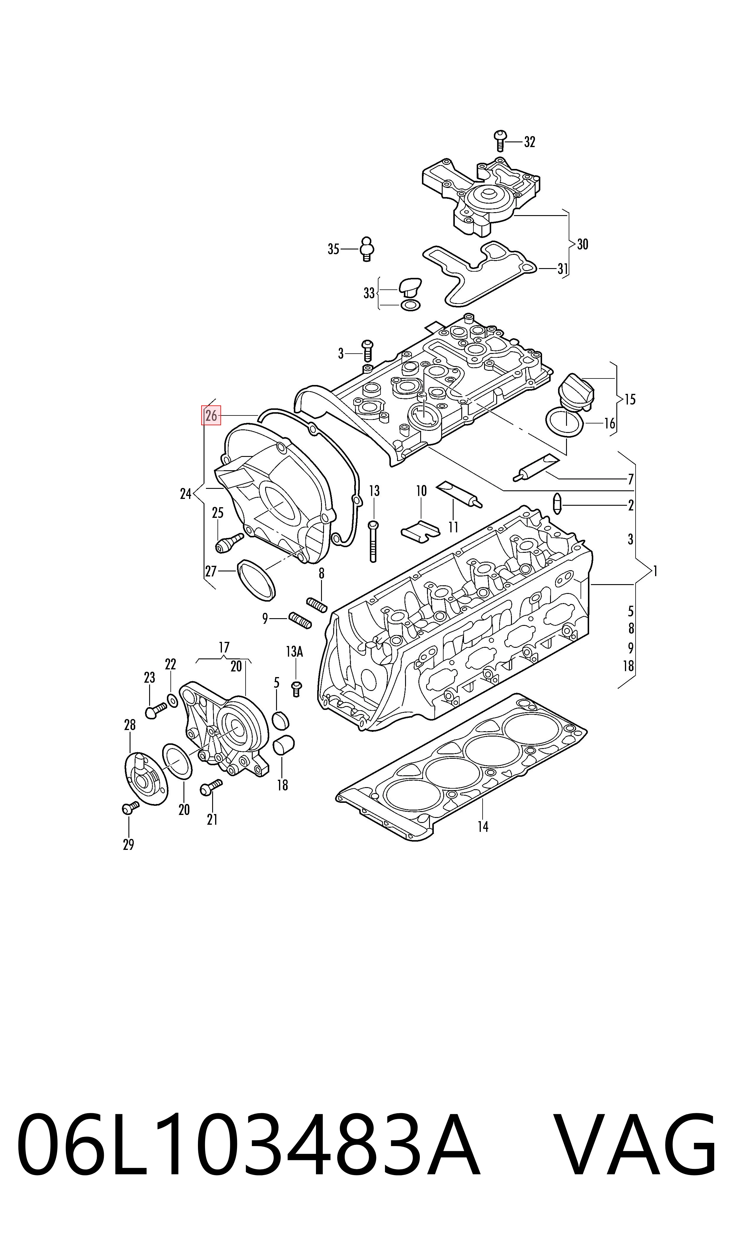 06L103483A VAG Vedante de tampa dianteira de motor