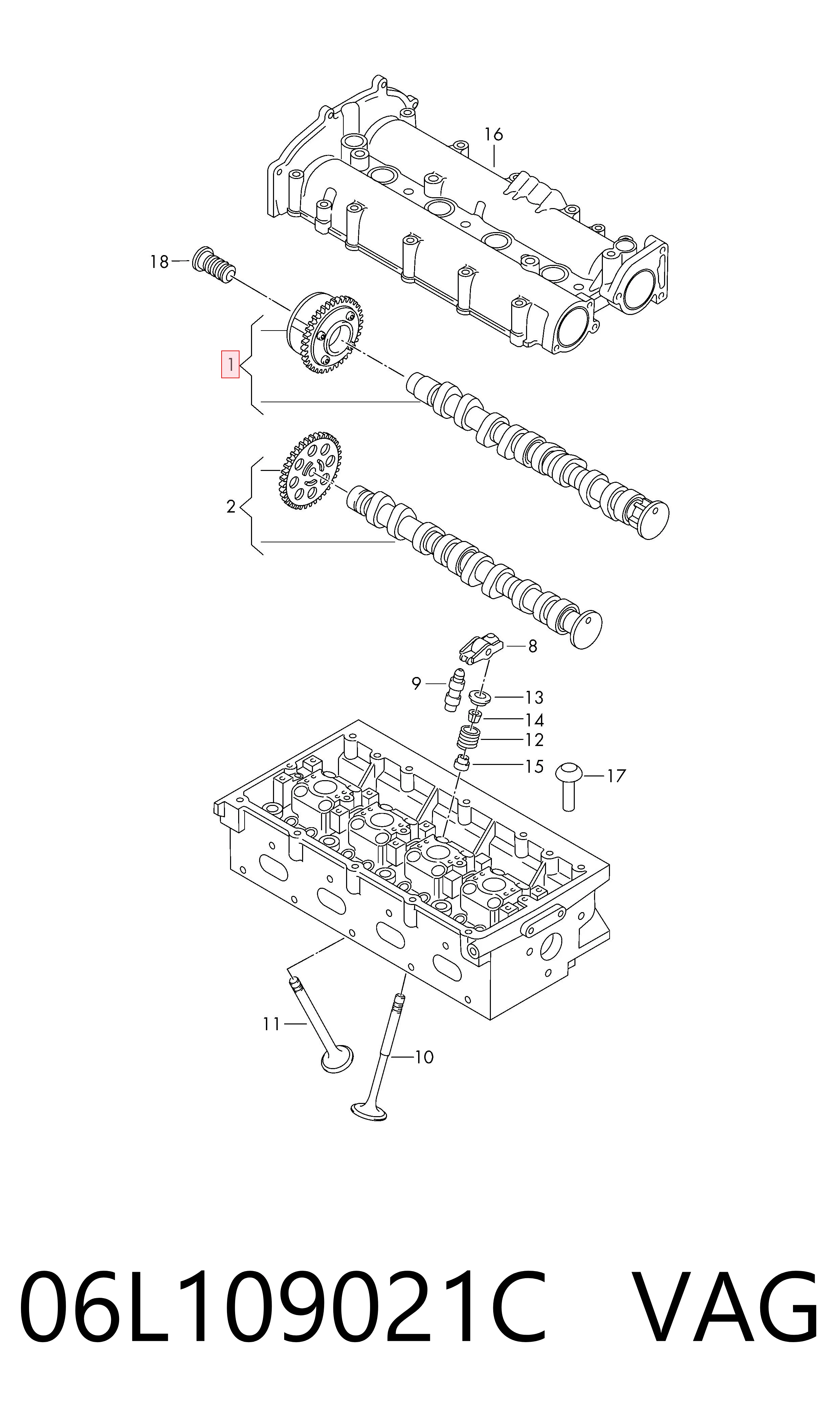 06L109021C VAG Árvore distribuidora de motor de admissão