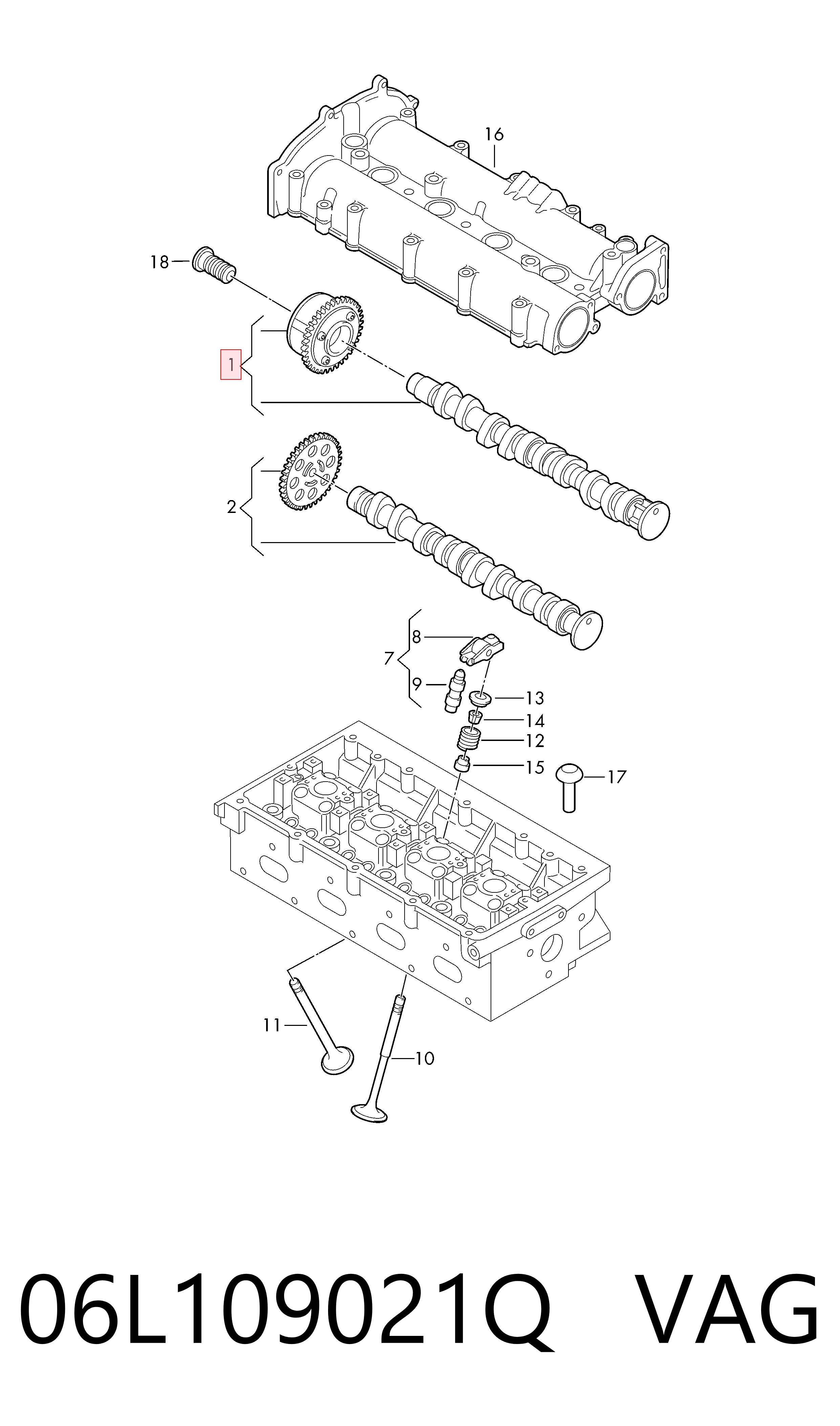 06L109021Q VAG Árvore distribuidora de motor de admissão
