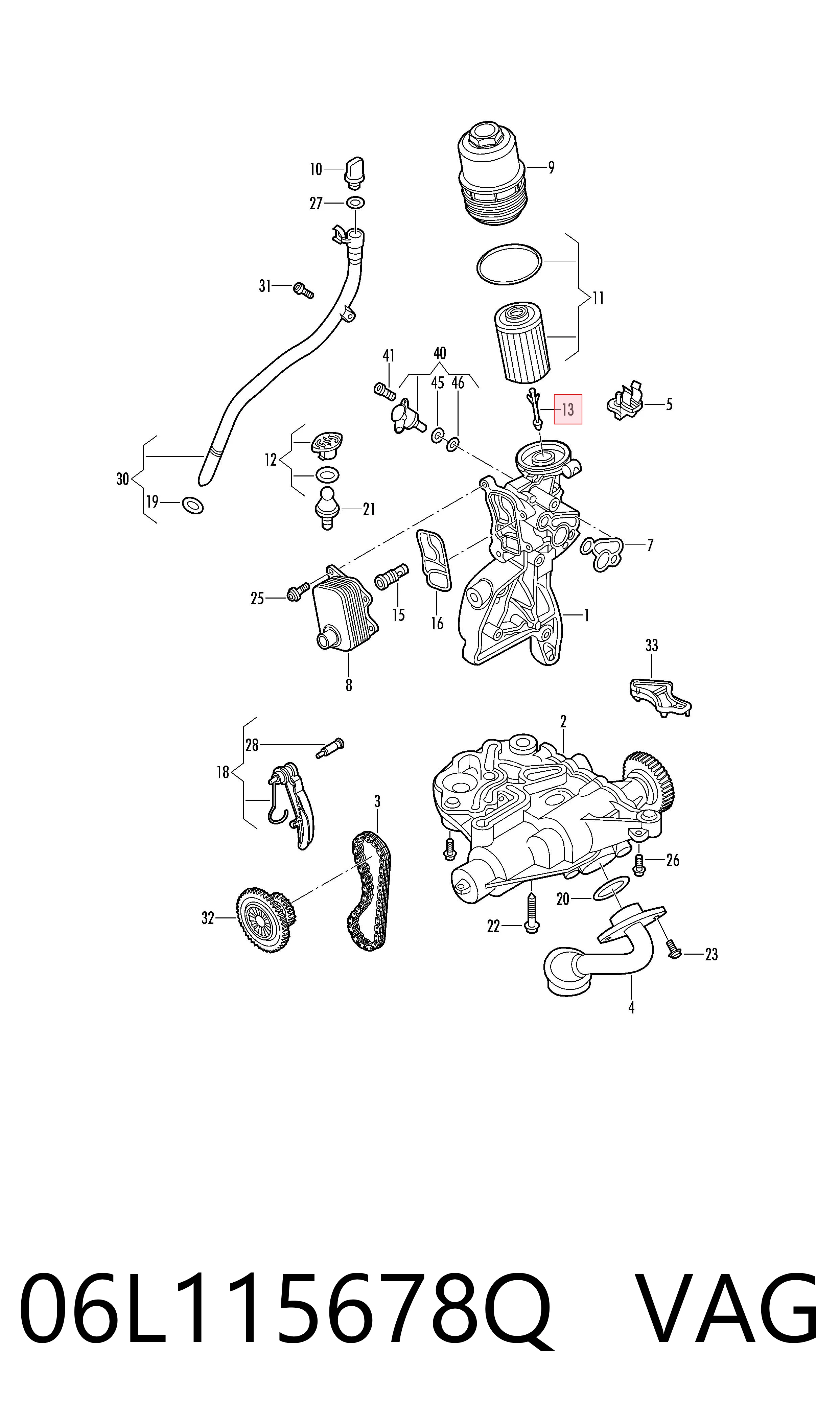 06L115678Q VAG Tubo de haste do filtro de óleo