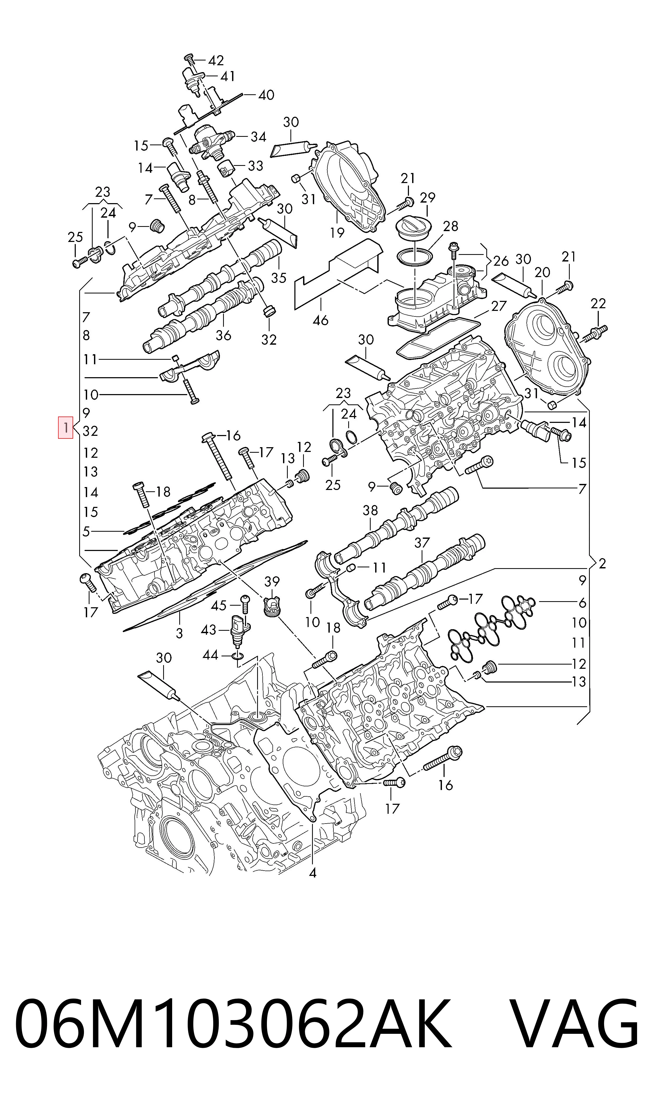 06M103062AK VAG Cabeça de motor (CBC)