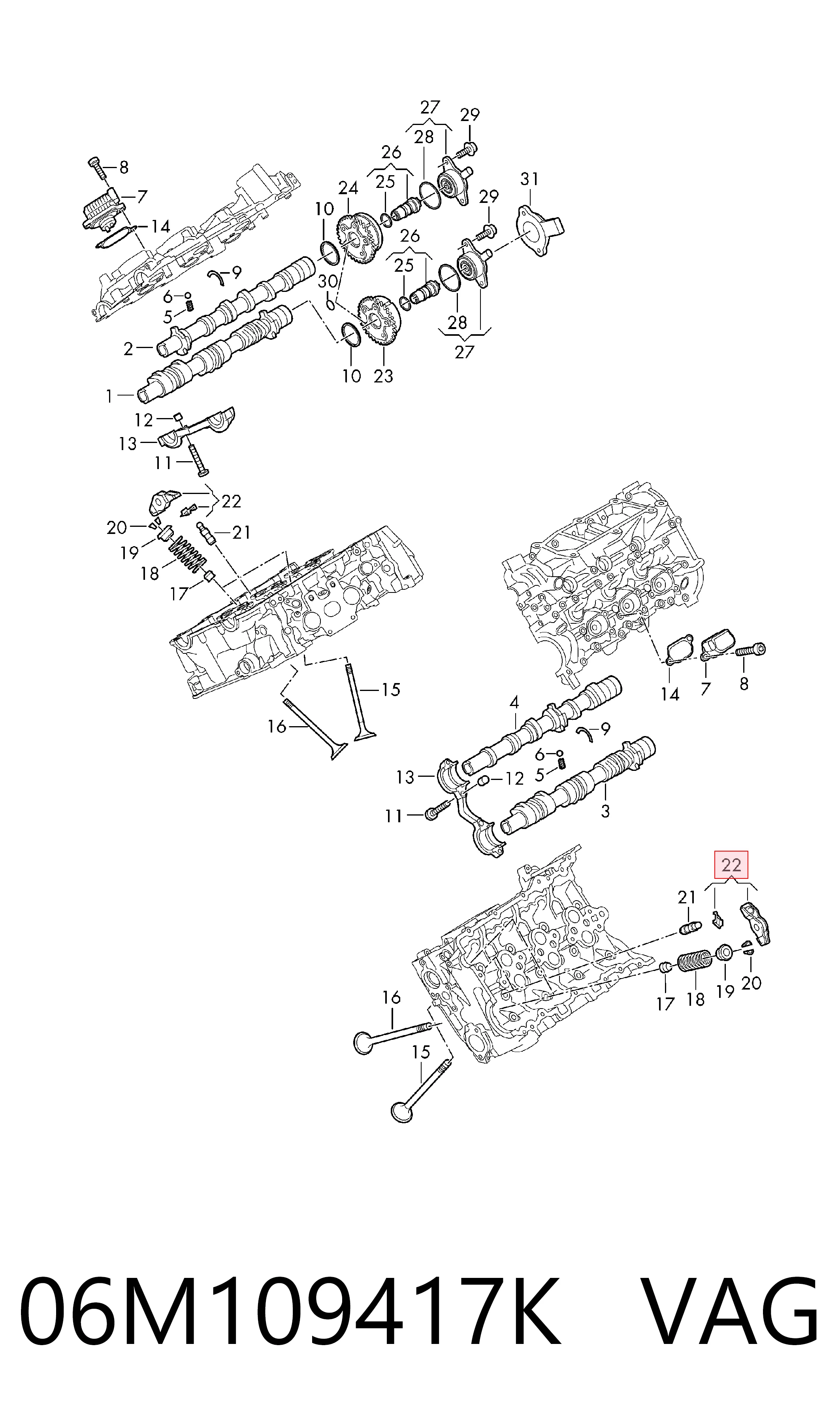 Balanceiro de válvula (balanceiro de válvulas) para Audi Q7 4MB, 4MG, 4MQ