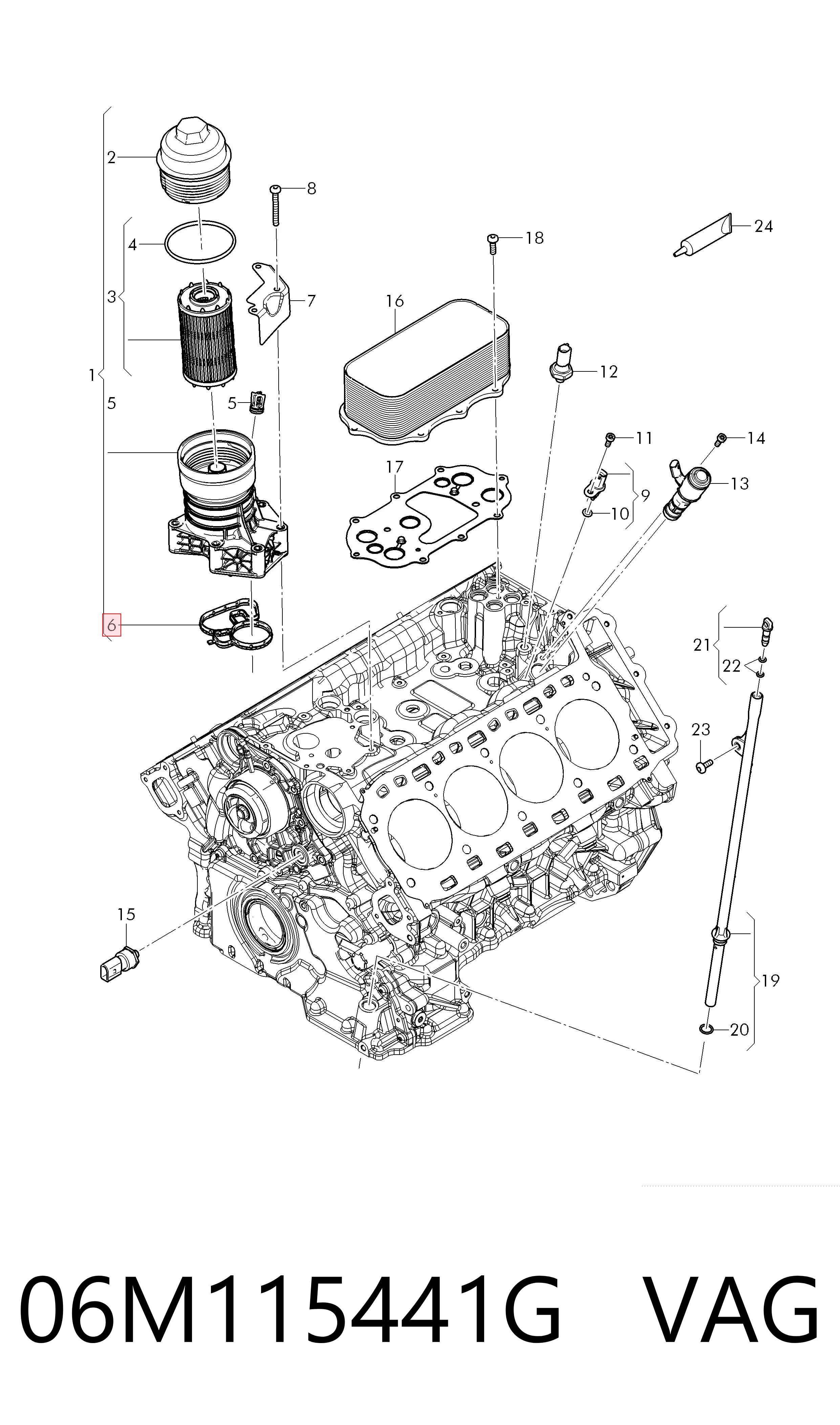 06M115441G VAG Vedante de adaptador do filtro de óleo