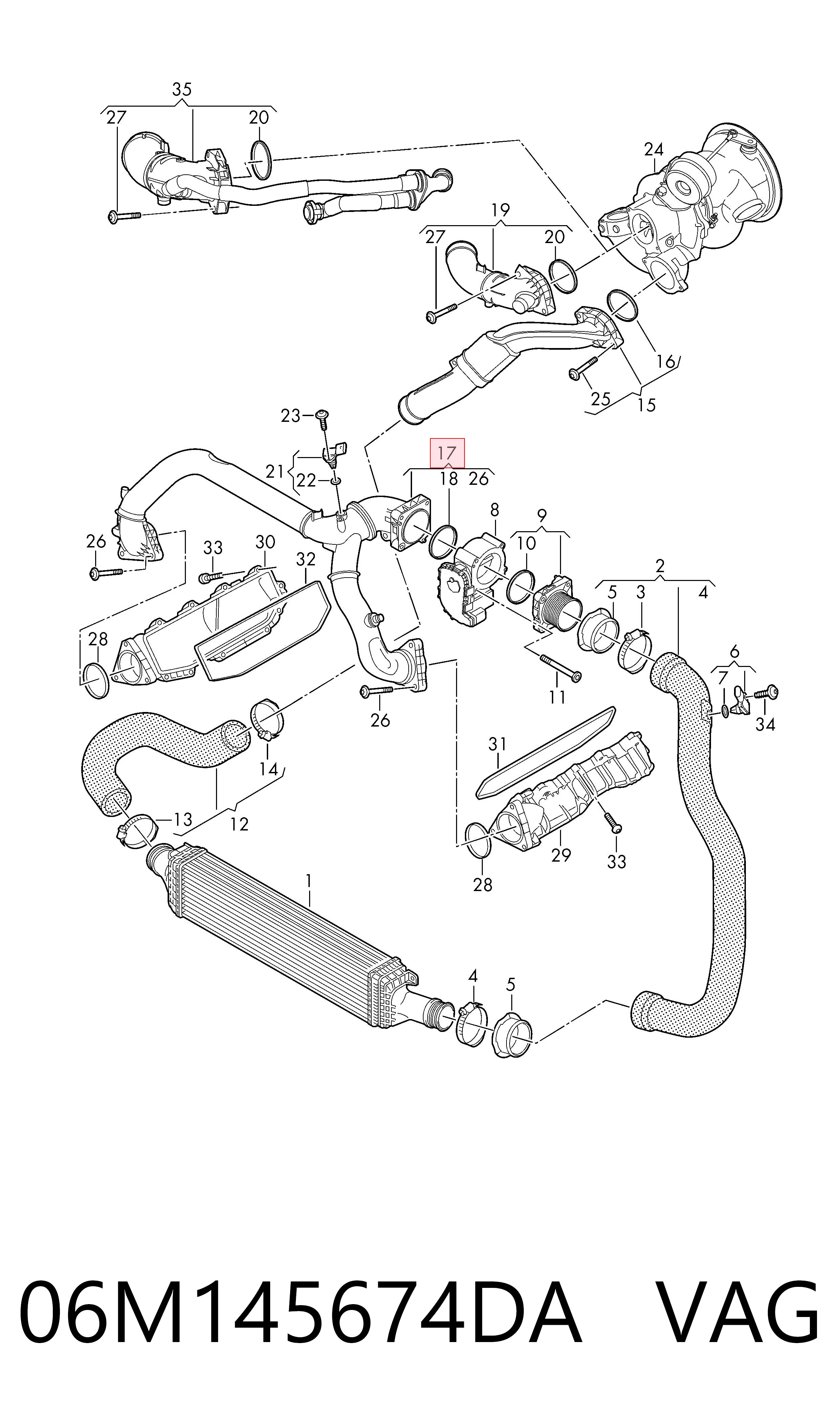 06M145674DA VAG Cano derivado de ar, da válvula de borboleta