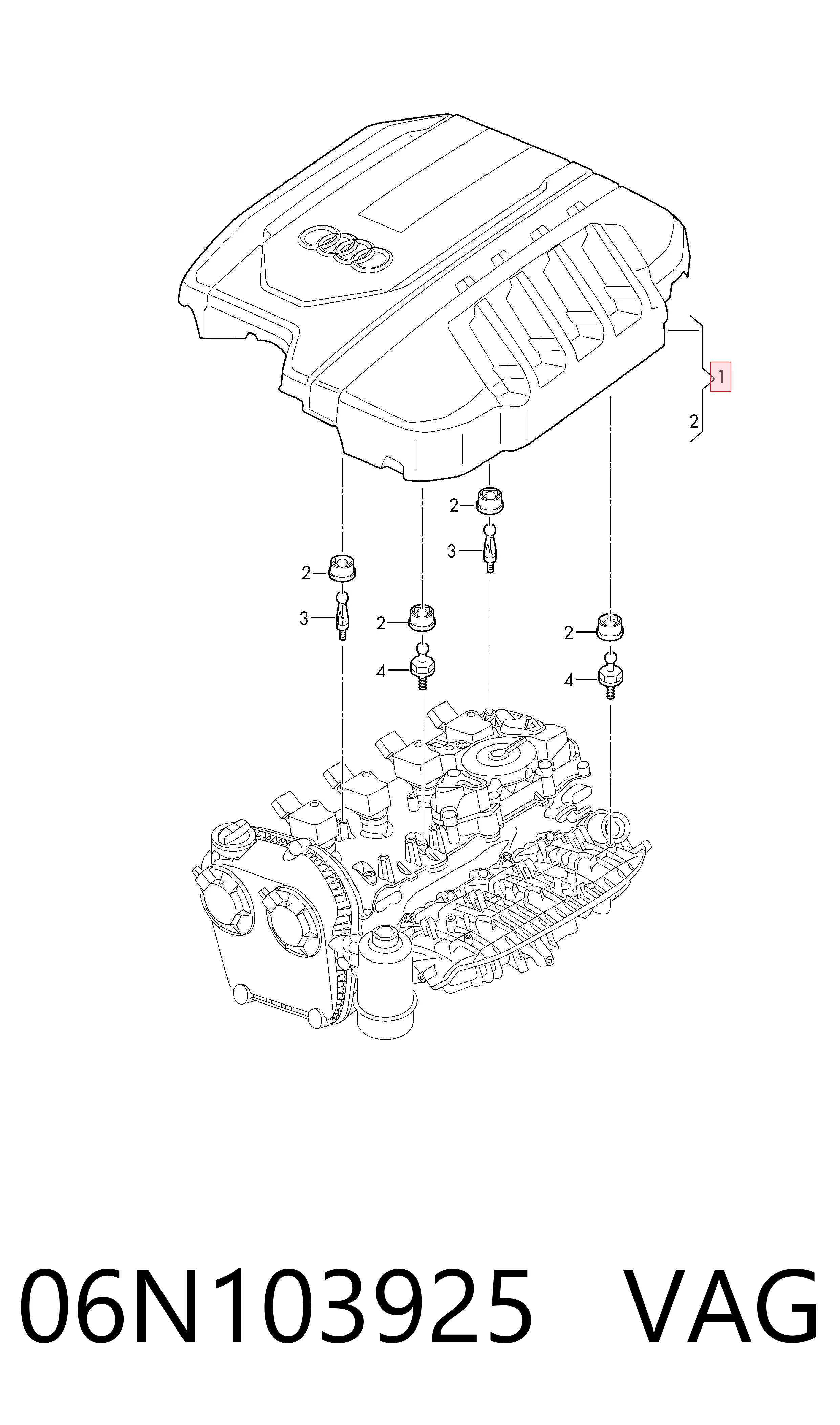 06N103925 VAG Tampa de motor decorativa