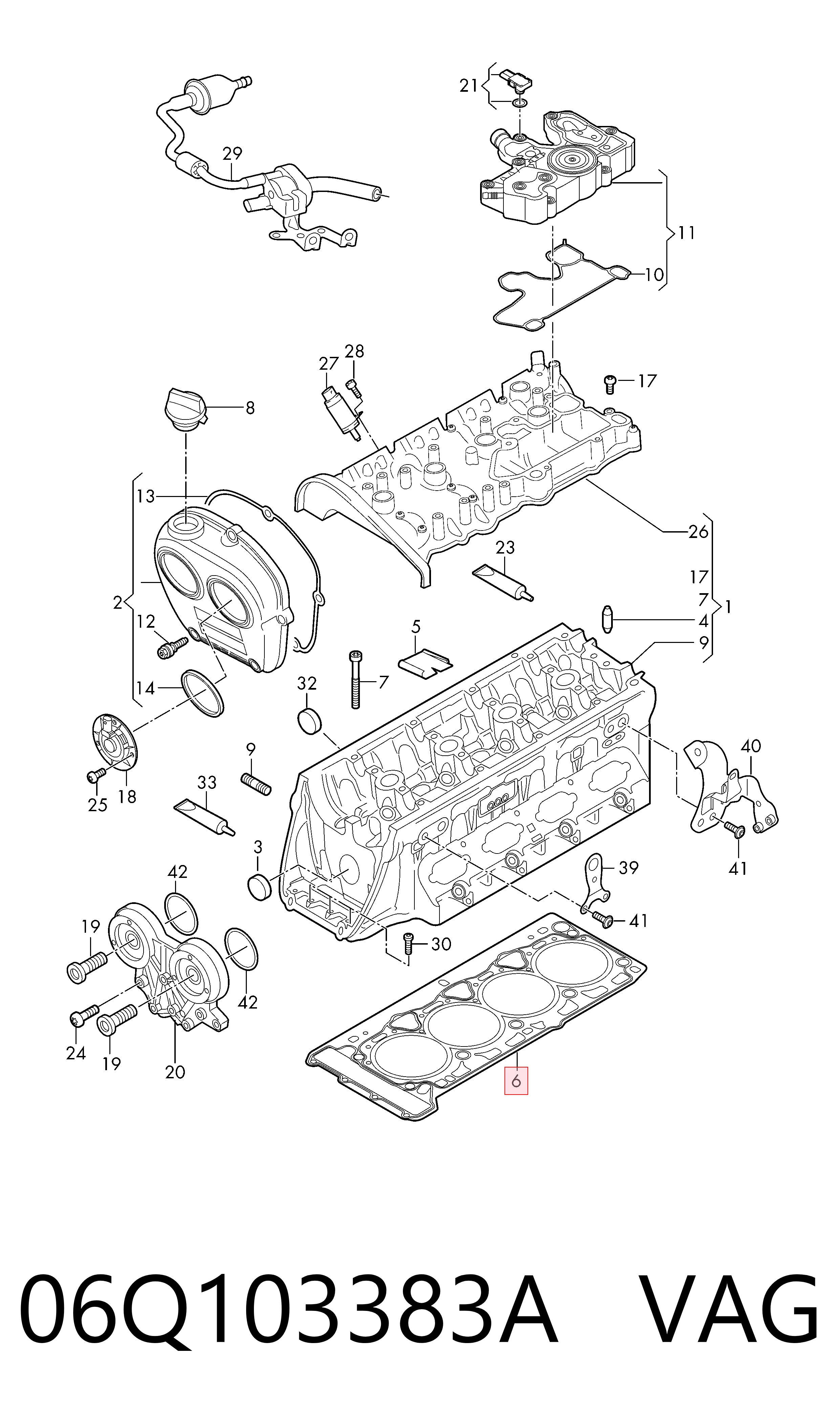06Q103383A VAG Vedante de cabeça de motor (CBC)