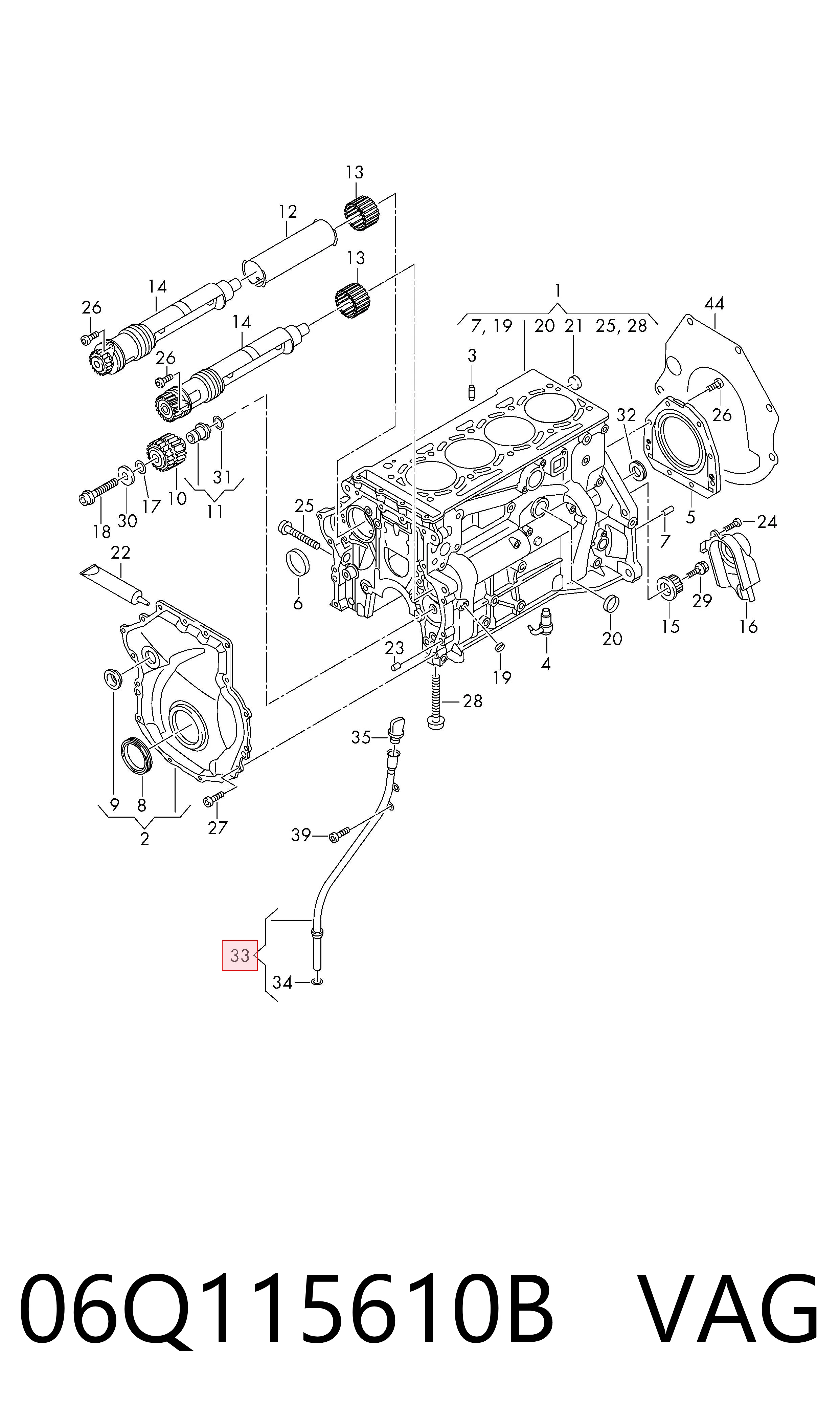 06Q115610B VAG Guia de sonda indicador do nível de óleo no motor
