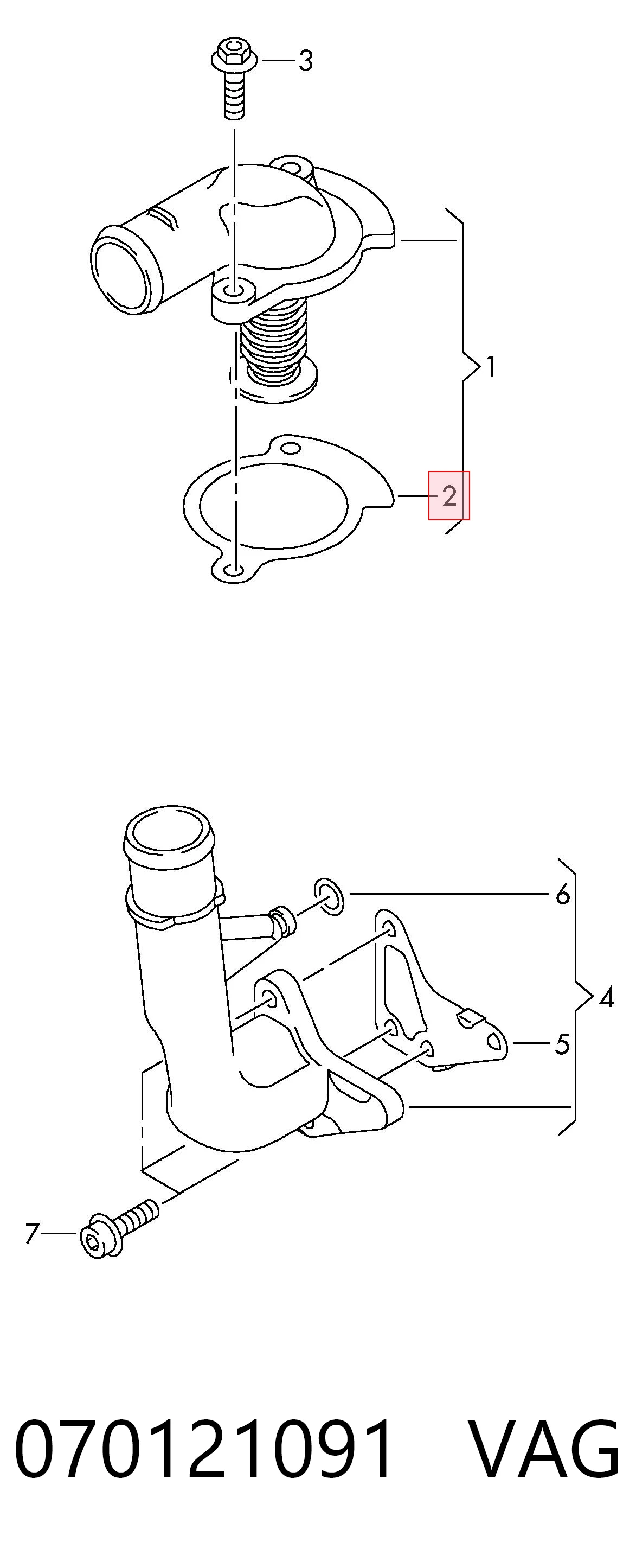 Vedante de termostato para Volkswagen Multivan 7HM, 7HN, 7HF, 7EF, 7EM, 7EN