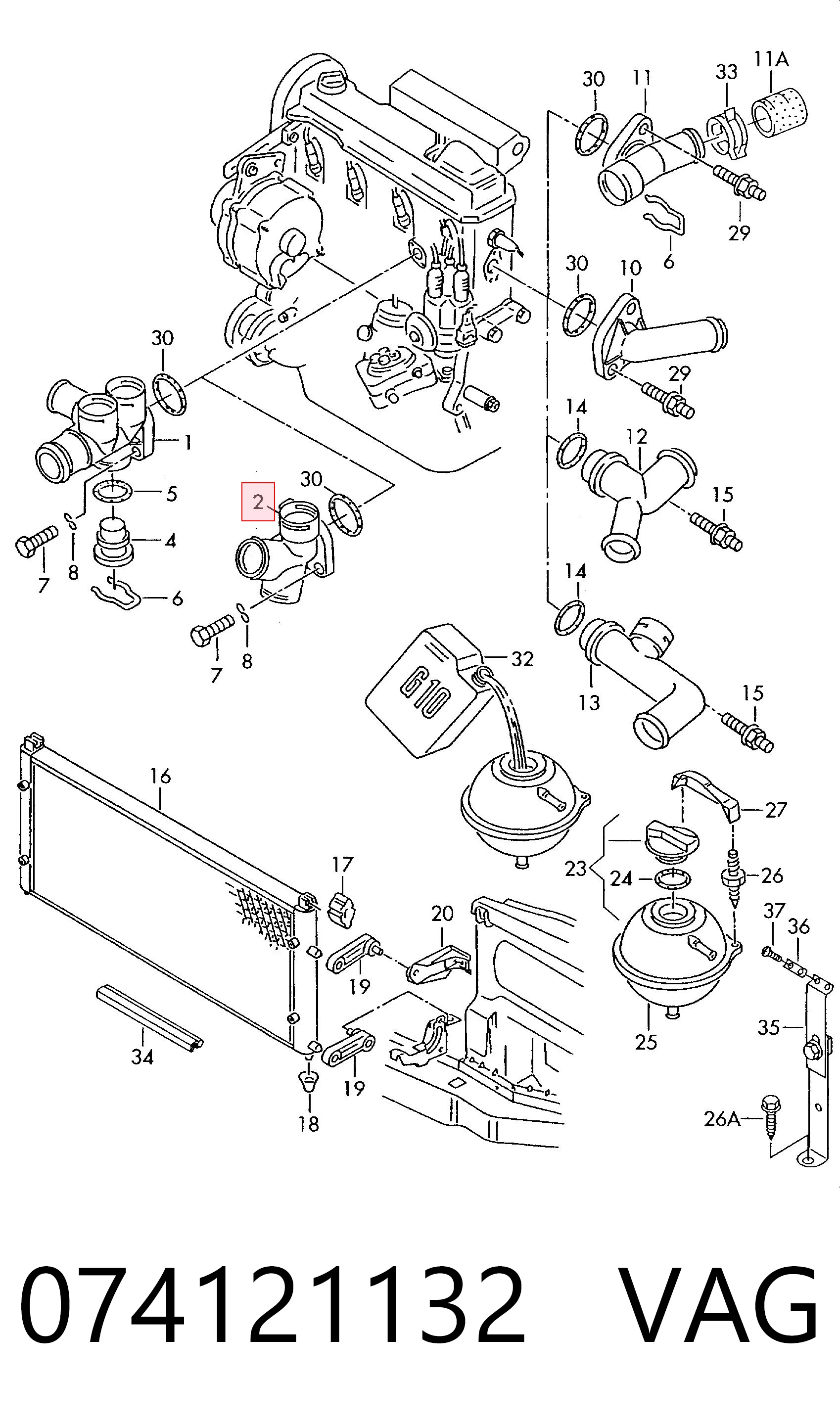 074121132 VAG Flange do sistema de esfriamento (união em T)