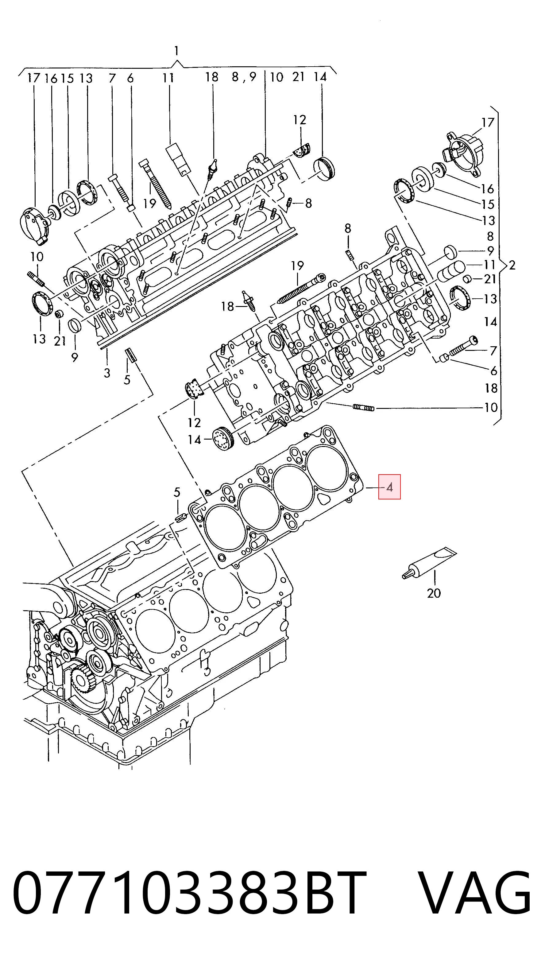 077103383BT VAG Vedante esquerdo de cabeça de motor (CBC)