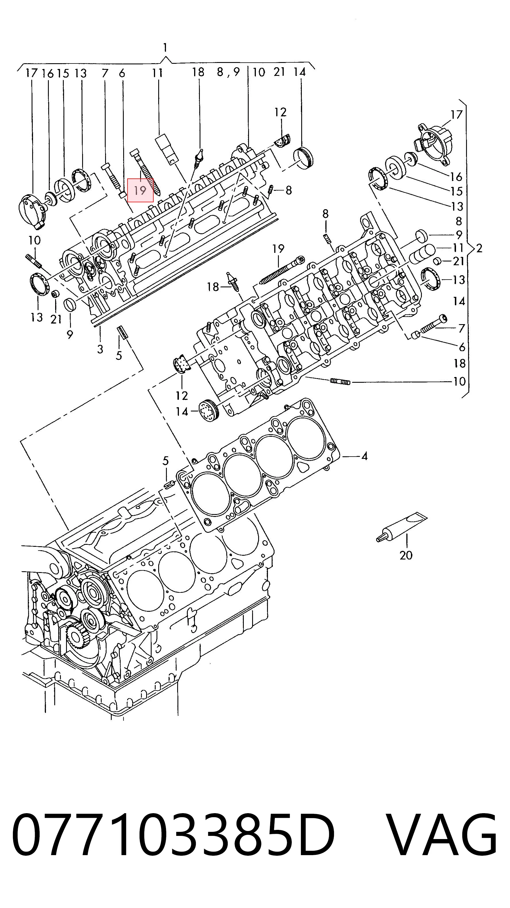 077103385D VAG Parafuso de cabeça de motor (CBC)