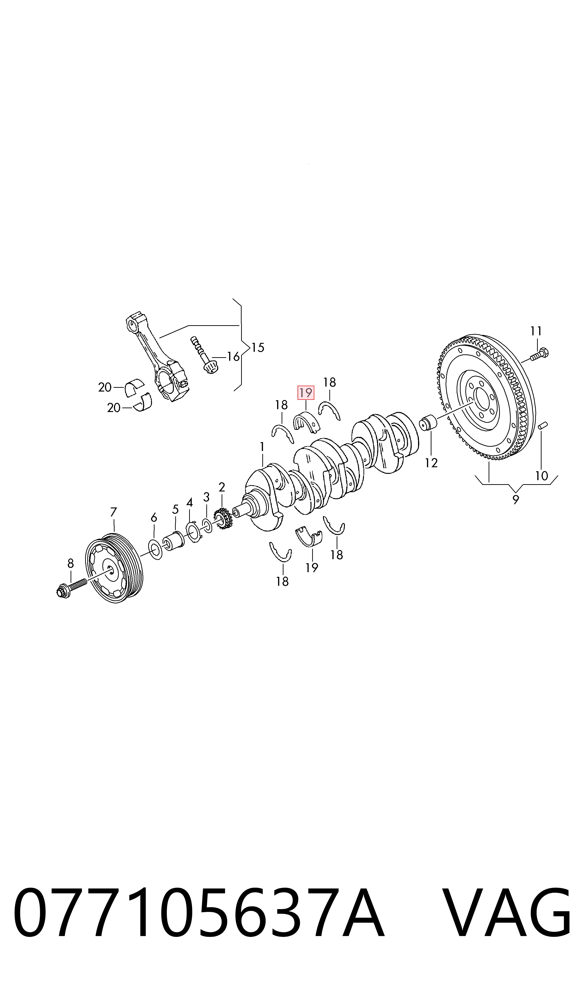 077105637A VAG Semianel de suporte (de carreira) de cambota, STD, kit