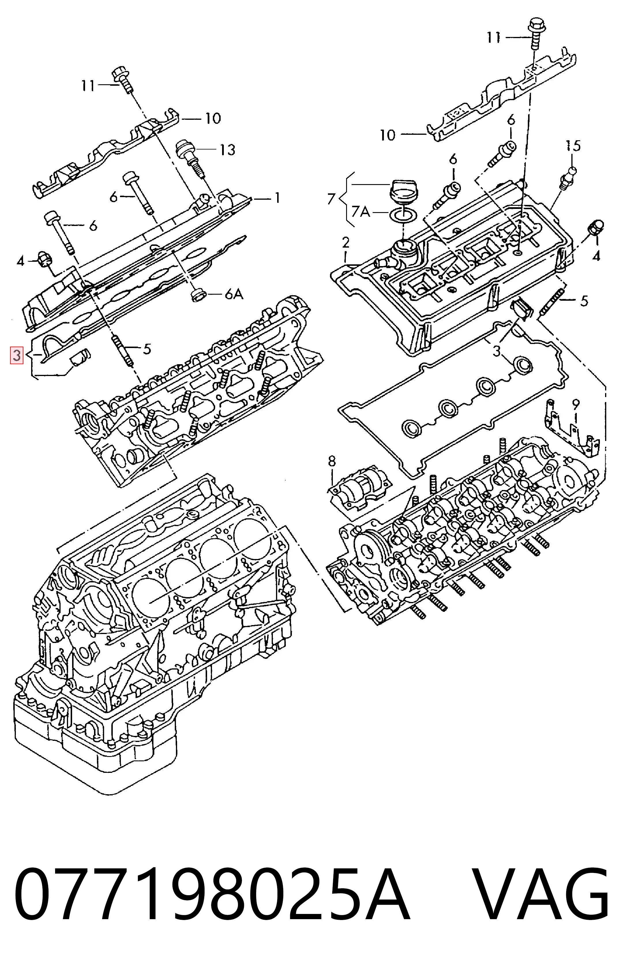 077198025A VAG Vedante da tampa de válvulas de motor, kit