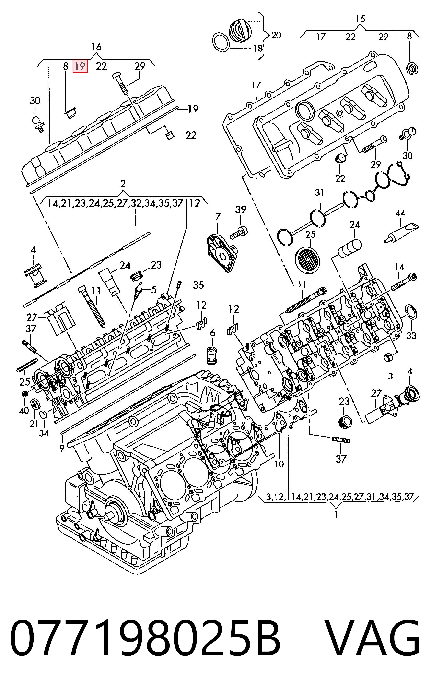 Vedante da tampa de válvulas de motor, kit direito VAG 077198025B preço, a partir de 40,91 USD
