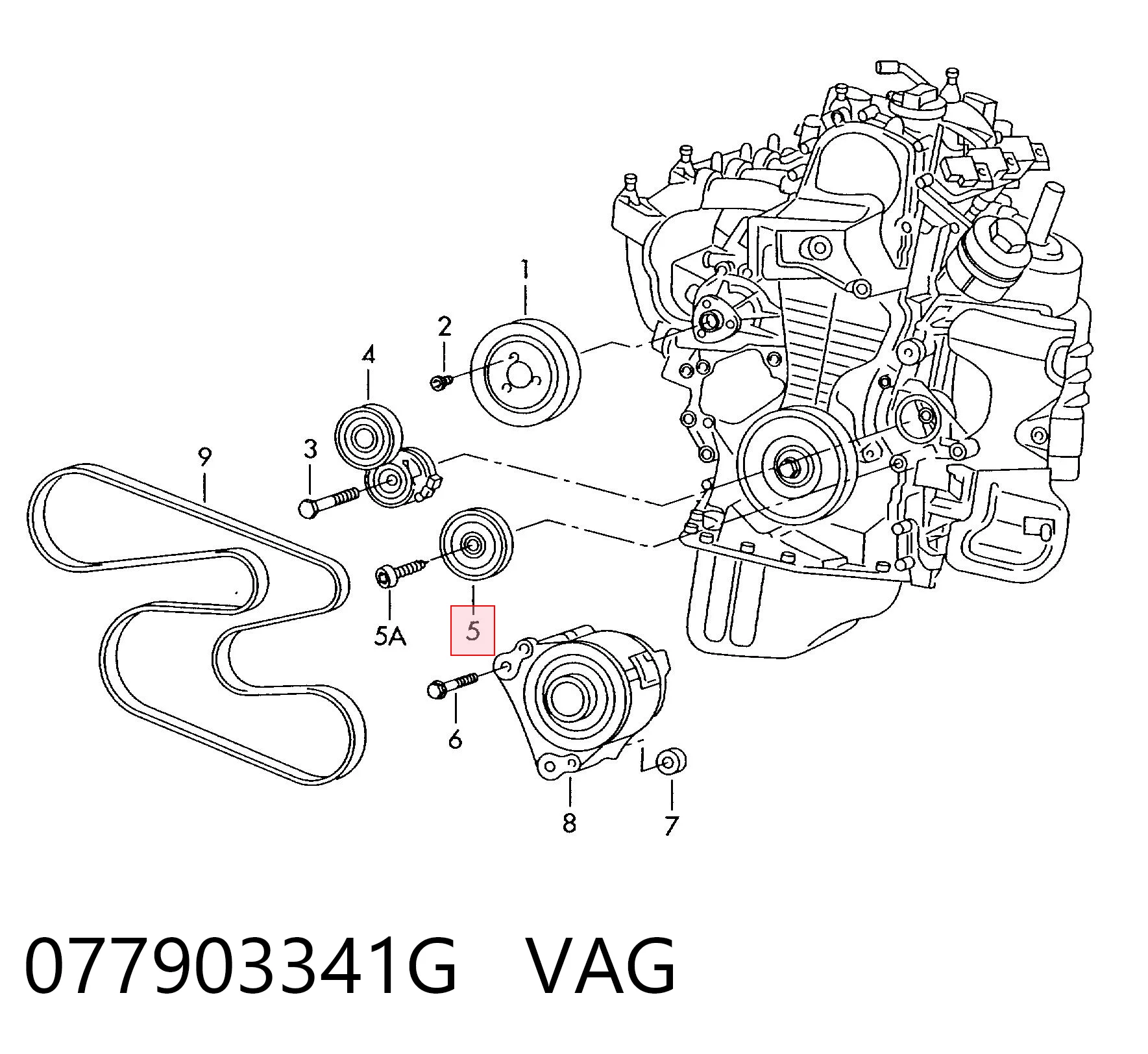 077903341G VAG Rolo parasita da correia de transmissão