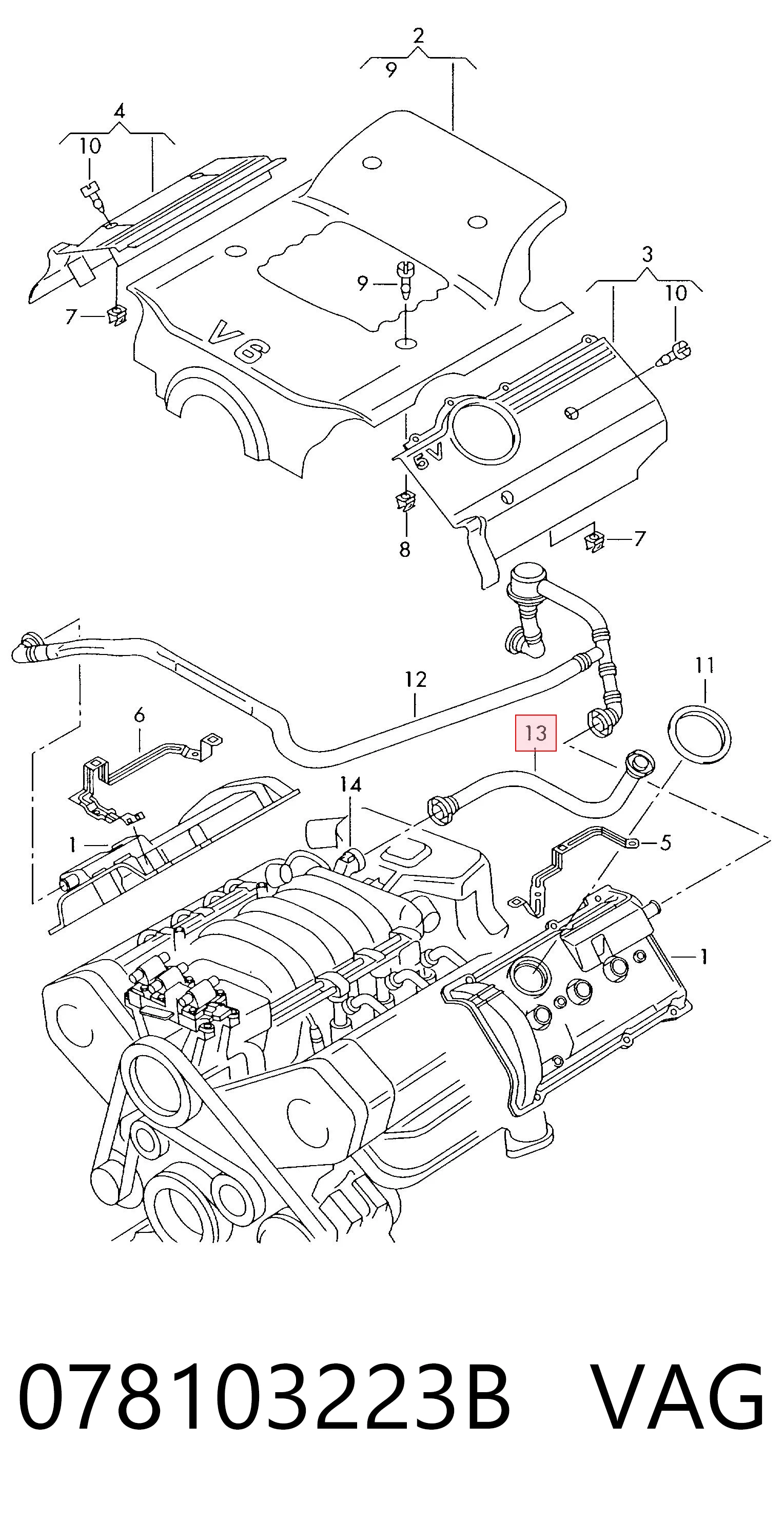 078103223B VAG Cano derivado de ventilação de cárter (de separador de óleo)