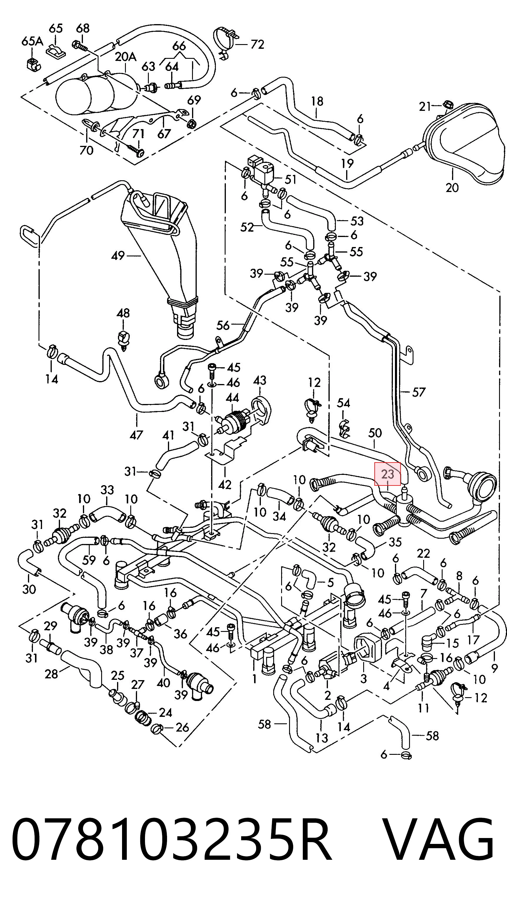 078103235R VAG Cano derivado de ventilação de cárter (de separador de óleo)